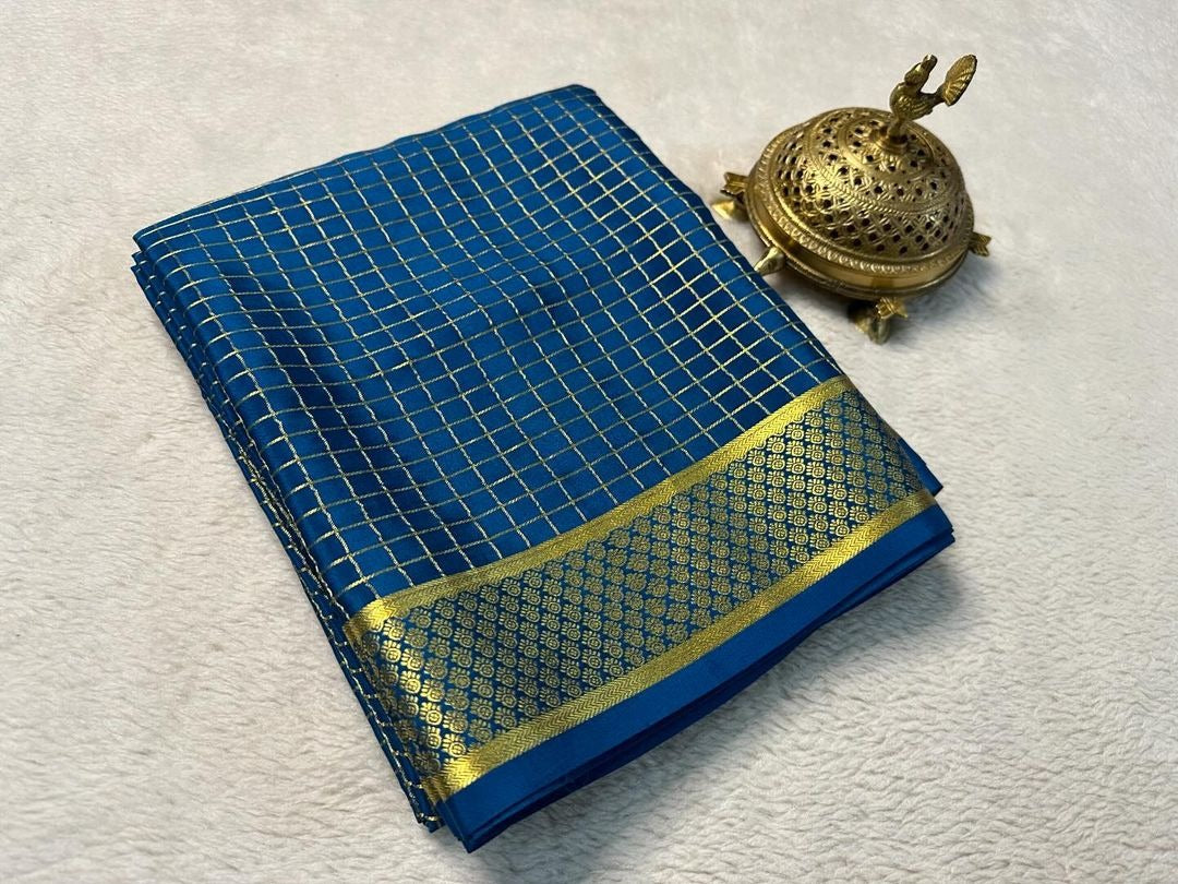 Traditional Blue Mysore Silk Saree Featuring Pure Brocade Weaving