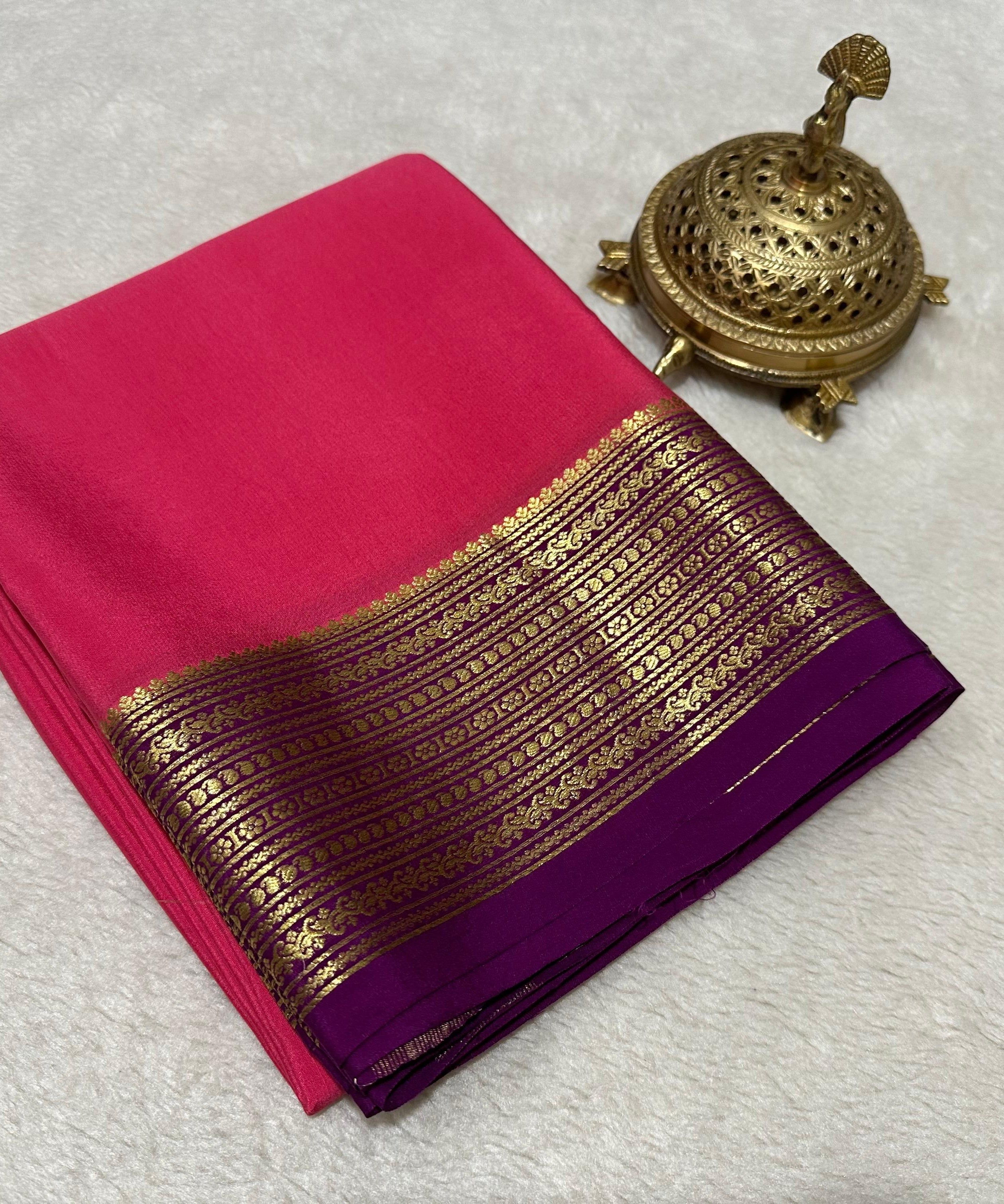 Beautiful Pure Mysore silk sarees having elegant contrast border