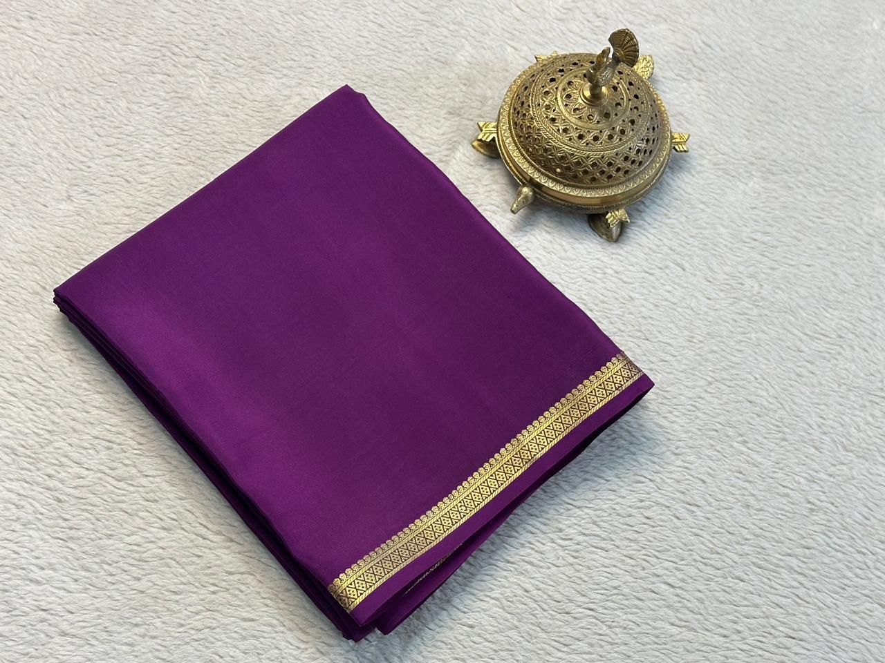 Wine Pure Mysore Crepe Silk Saree With Elegant Zari Trim Plain And Classic