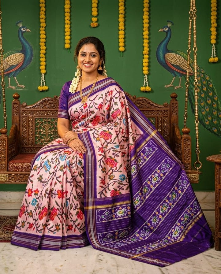 White Barista Soft Silks Saree with Purple Traditional Designer Weaving