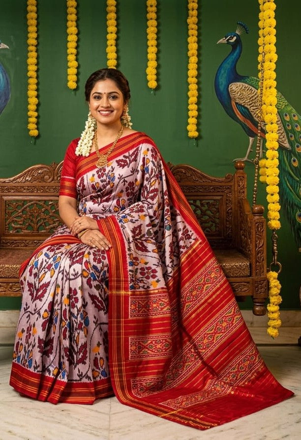 White Barista Soft Silks Saree with Red Luxury Designer Pallu