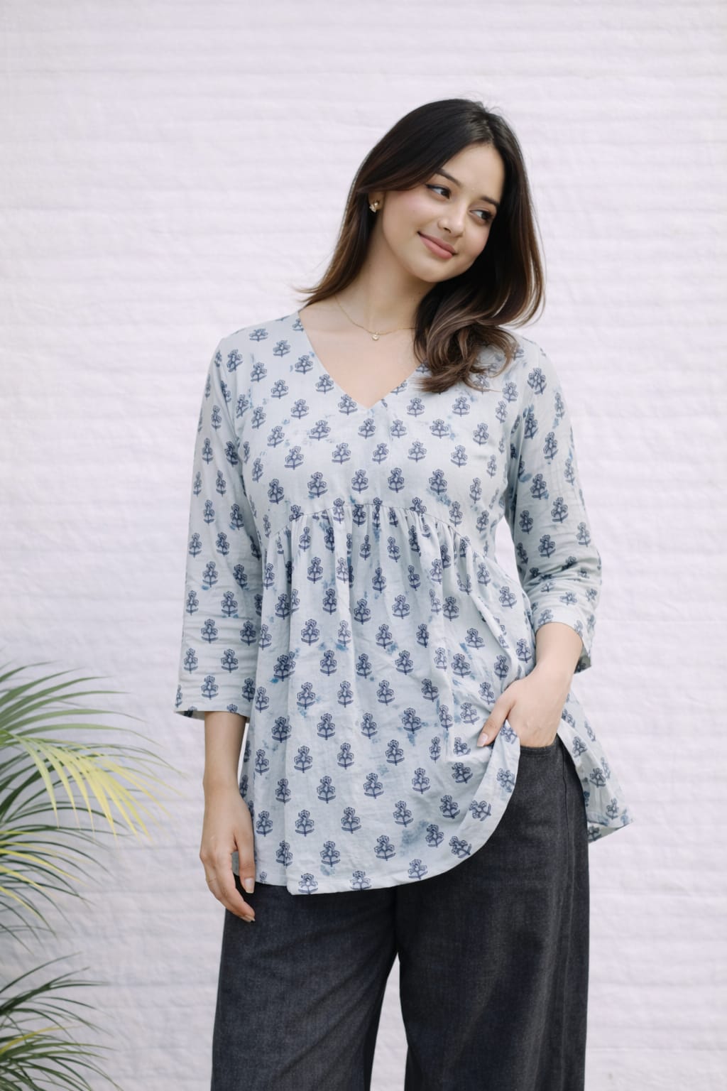 White Small Print Short Kurti for Women | Breathable Pure Cotton | Minimalist Ethnic Top