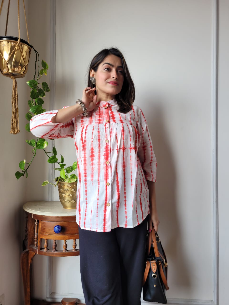 Women's Baby Pink Subtle Stripe Casual Top | Relaxed Fit Everyday Ethnic Wear Shirt