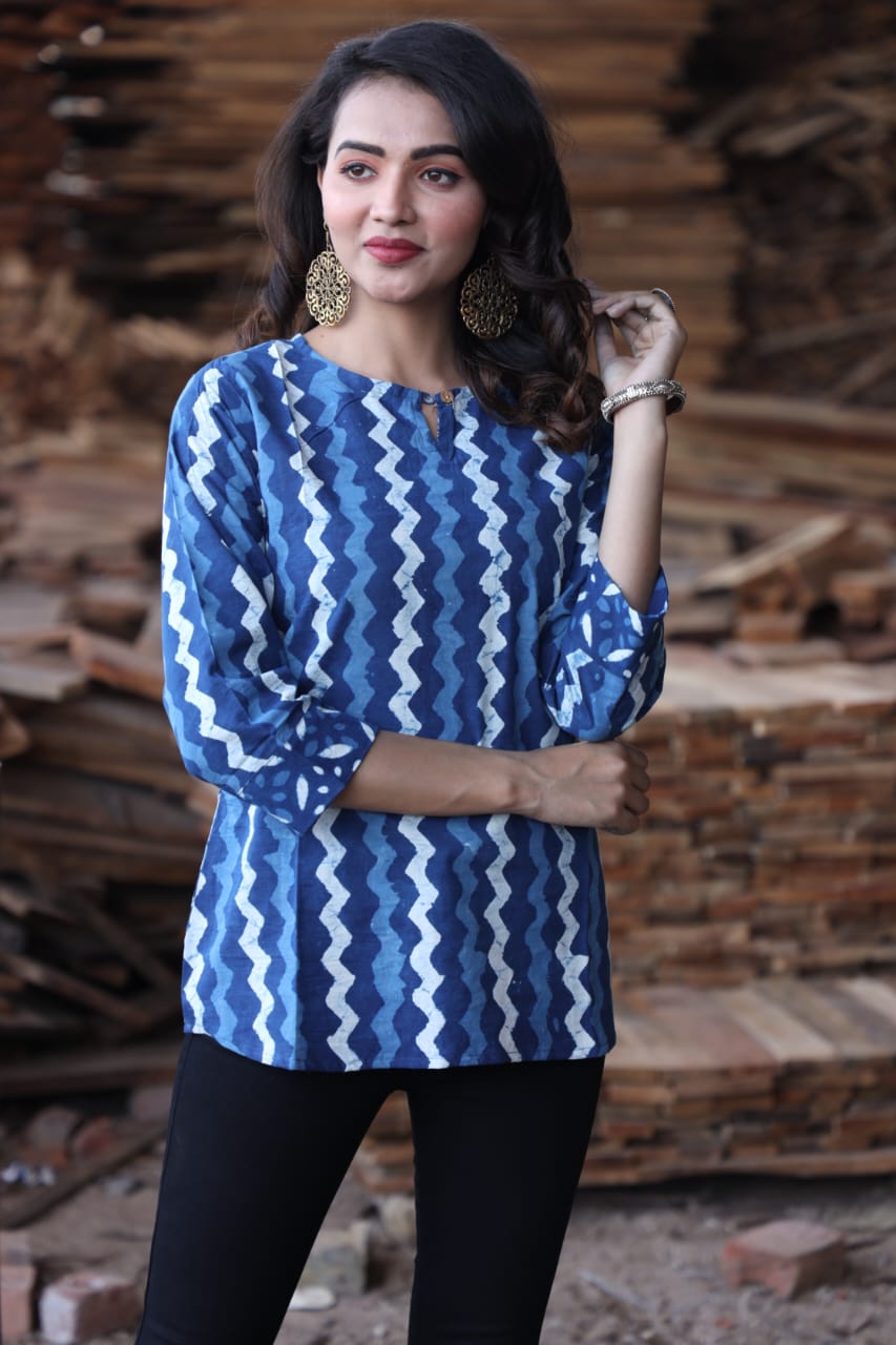 Women's Black & White Geometric Print Casual Top | Loose Fit Ethnic Shirt