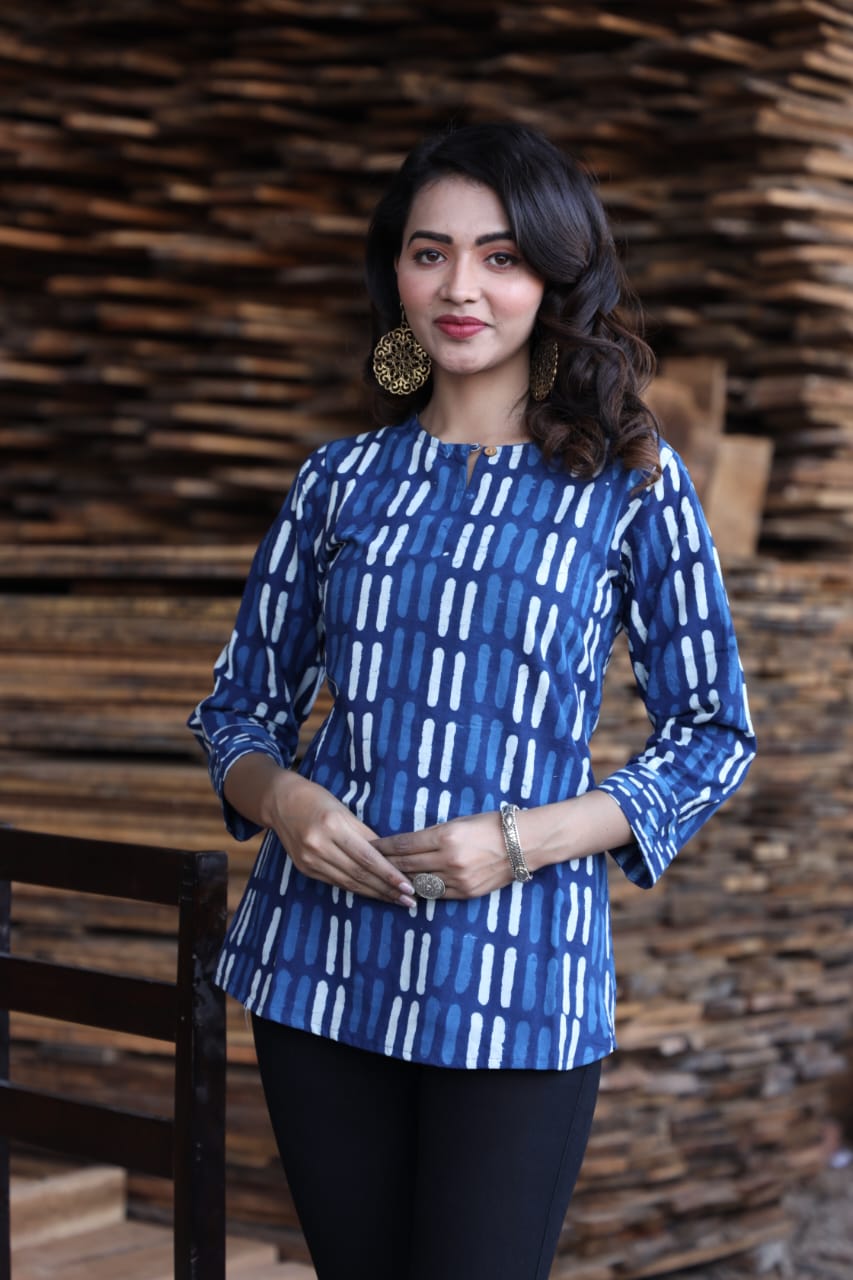 Women's Black & White Geometric Print Casual Top | Loose Fit Ethnic Shirt