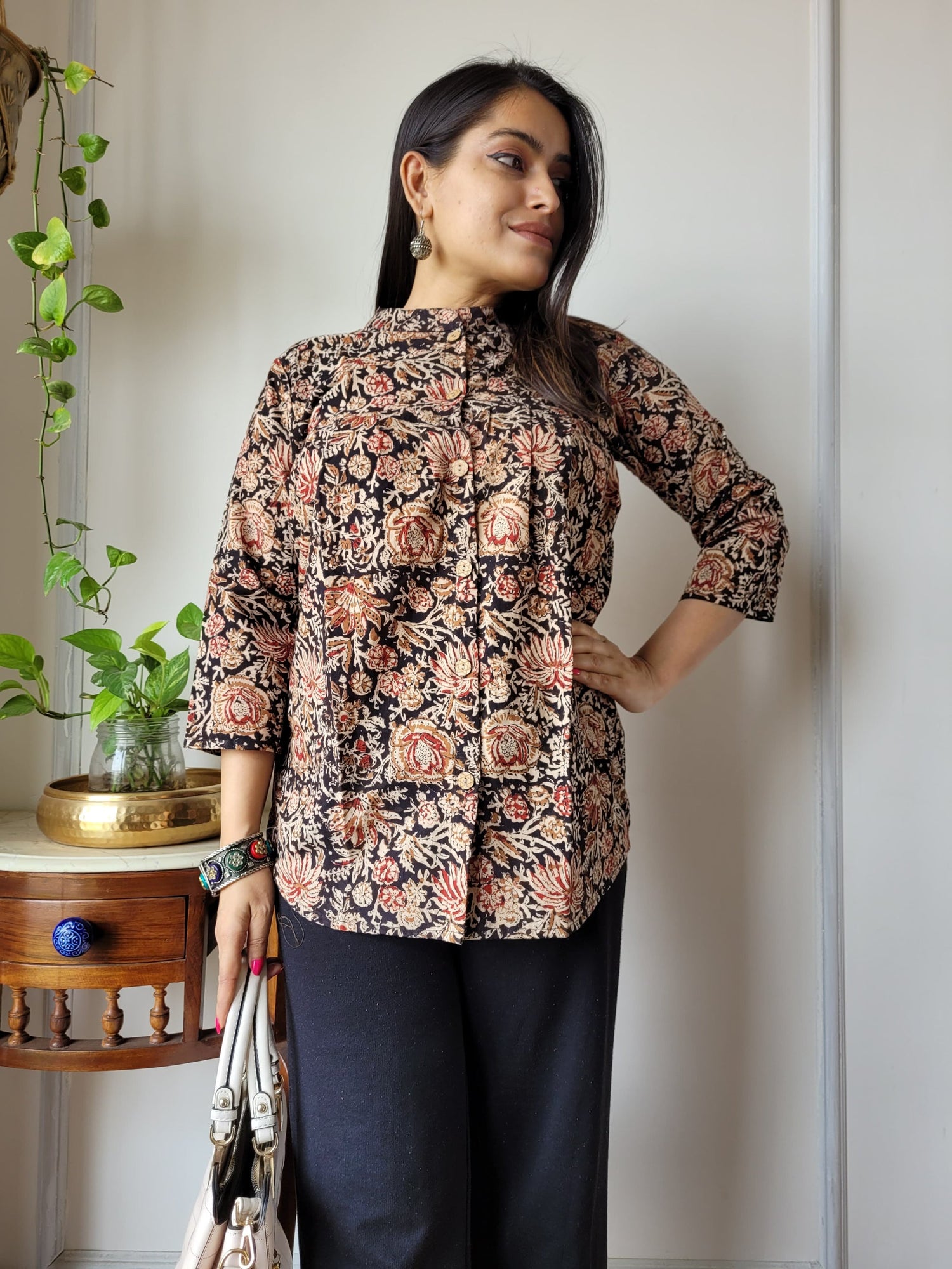 Women's Brown Leopard Print Casual Top | Relaxed Fit Ethnic Shirt