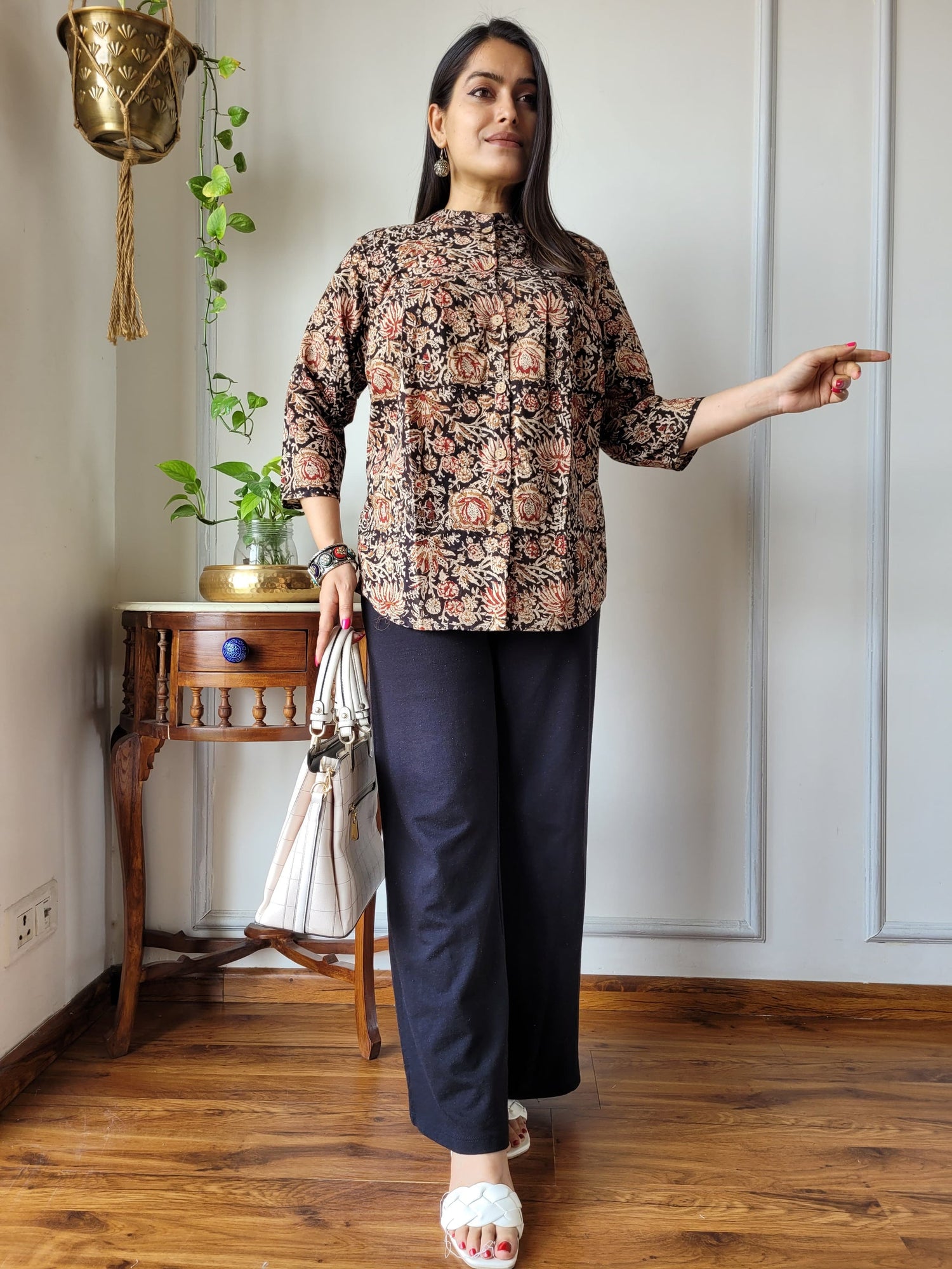 Women's Brown Leopard Print Casual Top | Relaxed Fit Ethnic Shirt