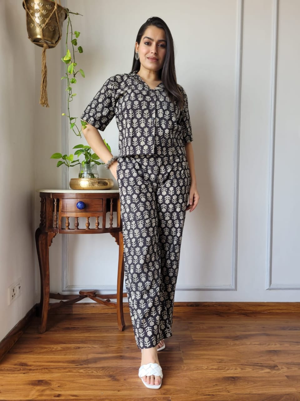 Women’s Pure Cotton Hand Block Print Crop Top & Palazzo Co-ord Set (Plus Size)