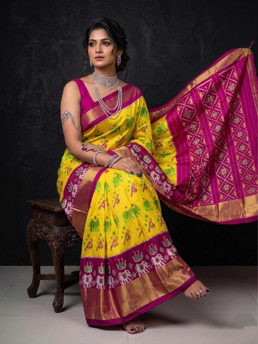 Yellow Pink Festive Handloom Kotha Silk Saree