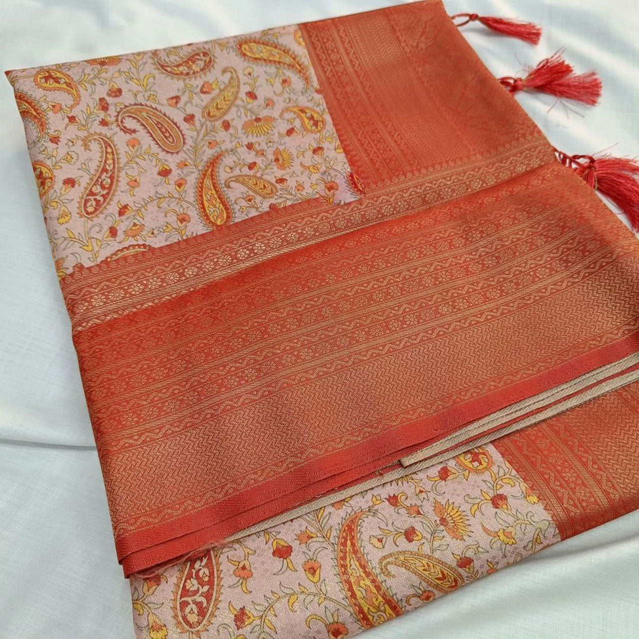 Soft Silk Printed Saree Red Casual Look With Digital Detailing