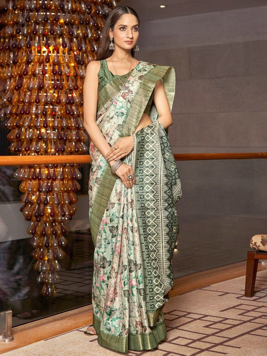 Light Green Wedding Function Saree Pure Art Silk With Handloom Pattu Print