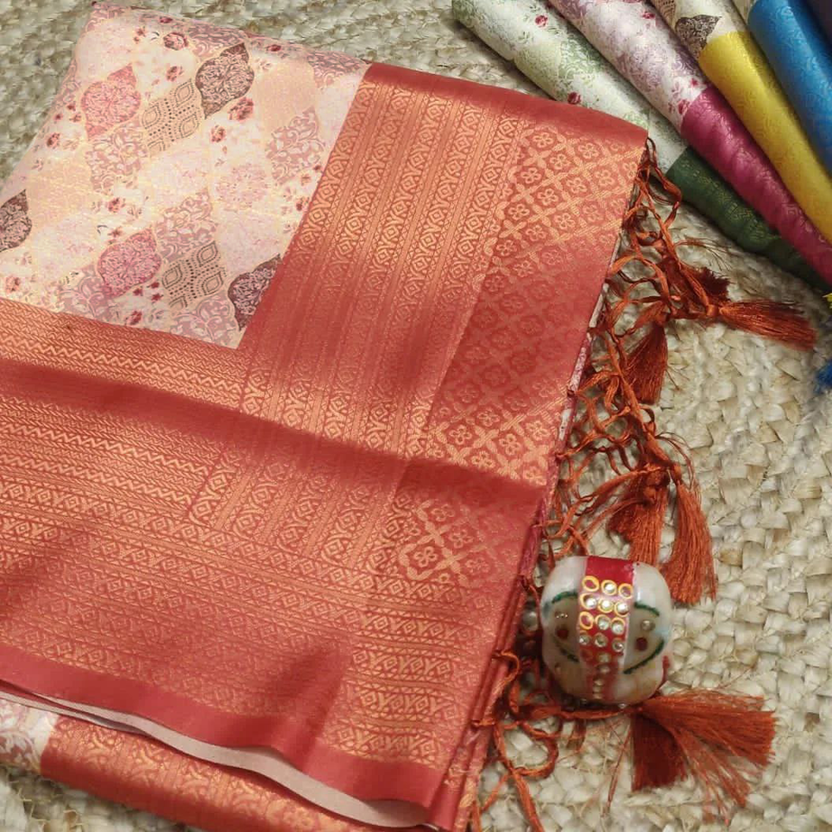 Soft Silk Digital Printed Saree In Rich pallu and blouse