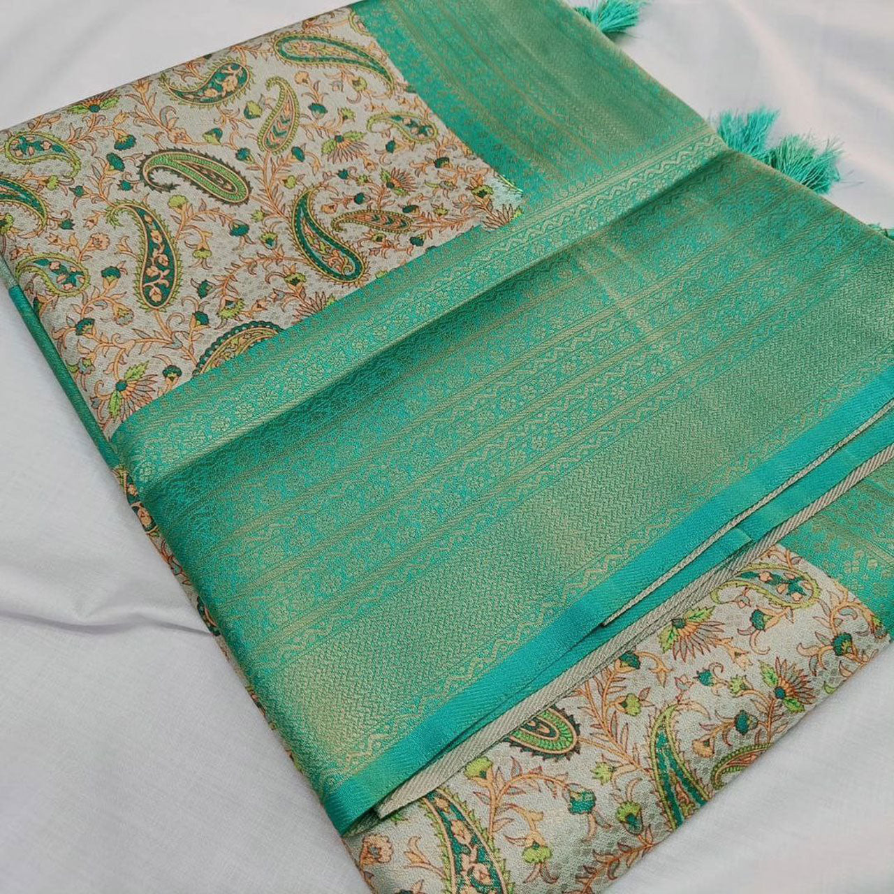 Graceful Sea Green Silk Saree Soft Digital Print For Office And Casual Wear