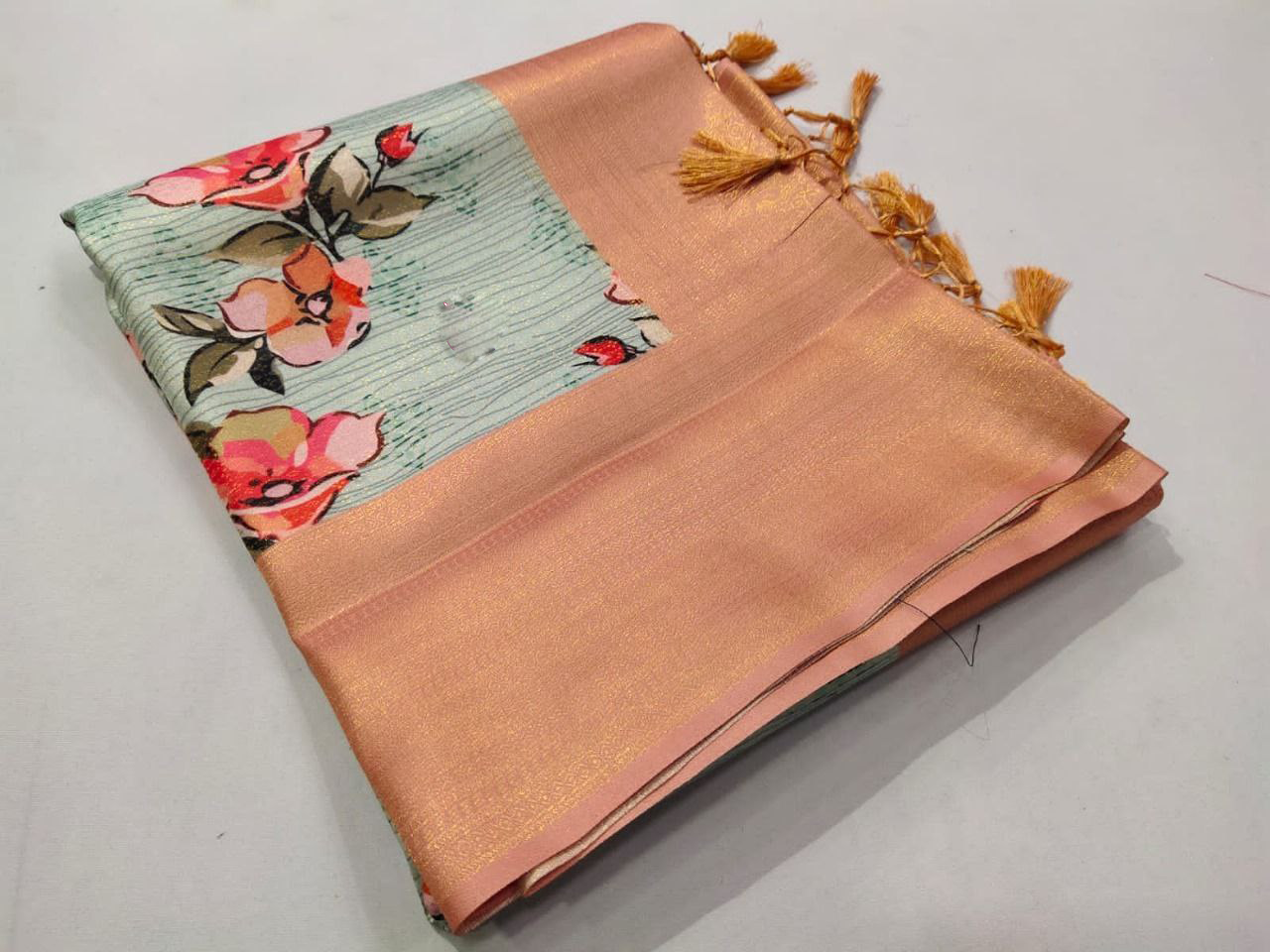 Pink Indian Traditional Saree Soft Silk And Digital Art Fusion