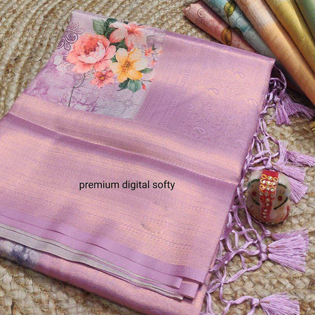 Soft Silk Digital Printed Saree In Rich pallu and blouse