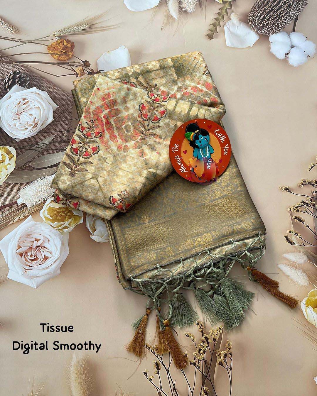 Luxury Green Digital Printed Saree Soft Silk Edition