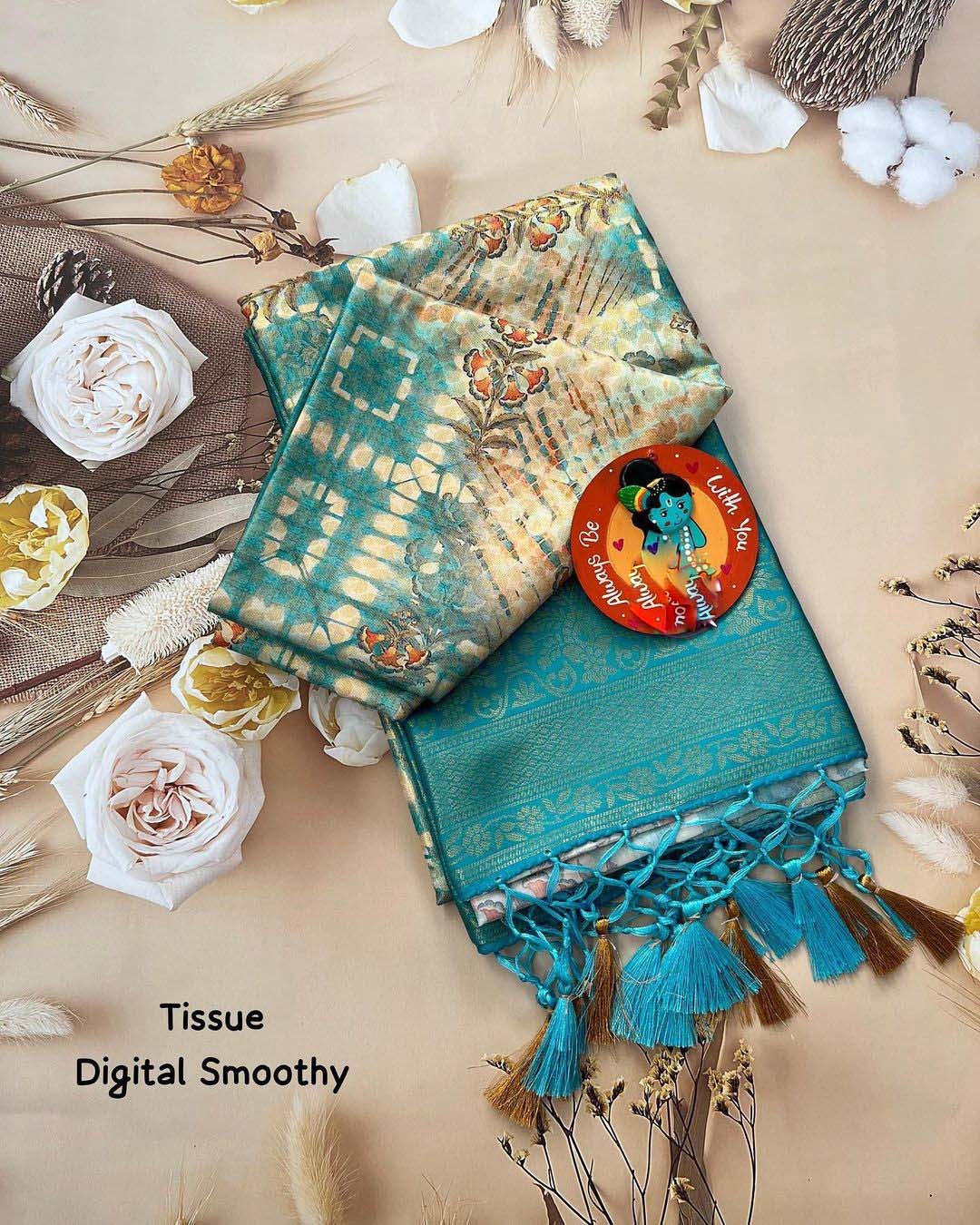 Digital Print Trendy Saree In Blue Soft Silk Magic