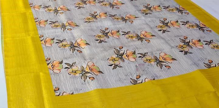 Artistic Digital Print Saree In Yellow Elegant Soft Silk Drape
