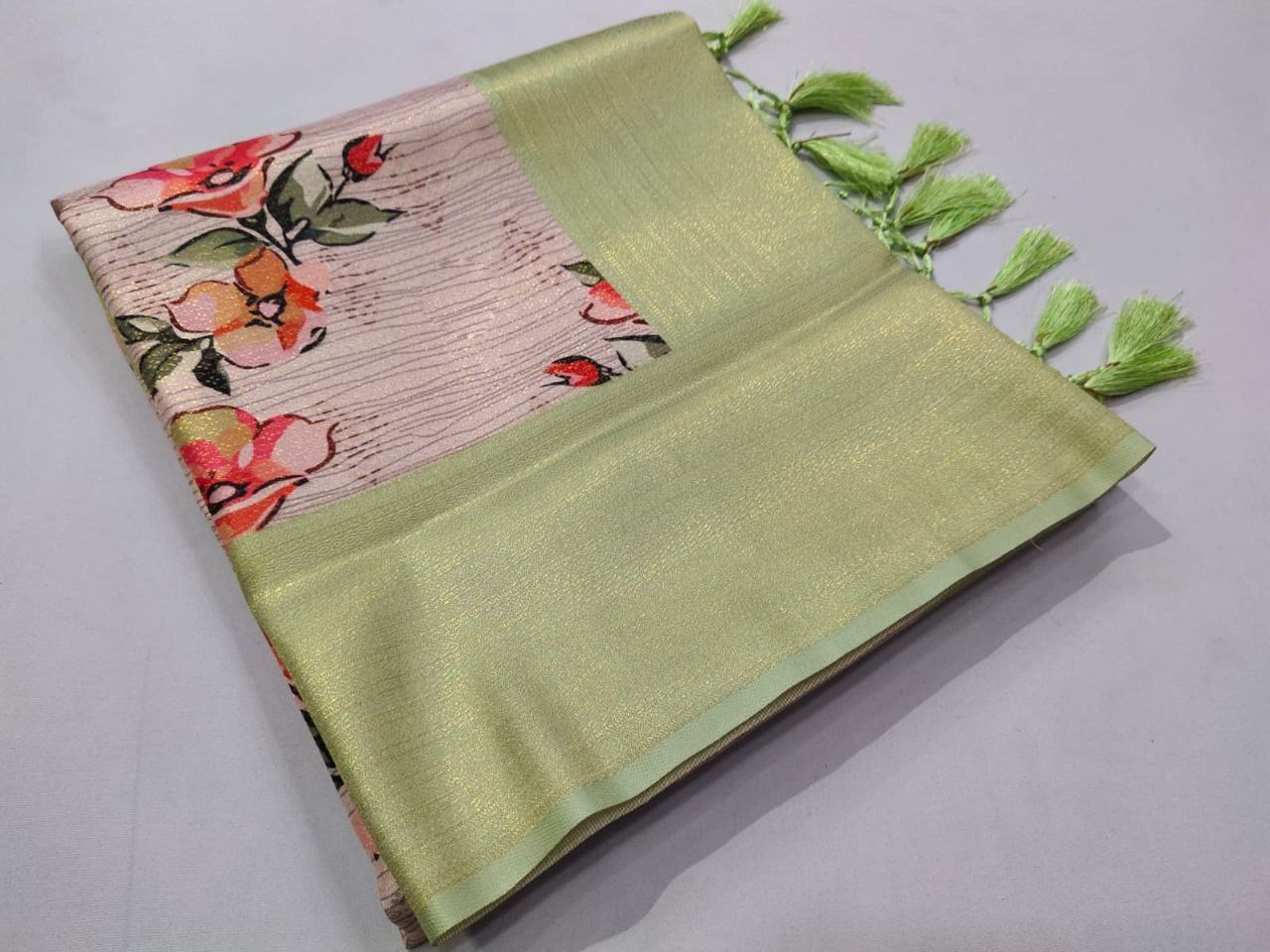 Soft Silk Saree In Green Trendsetting Digital Print Collection