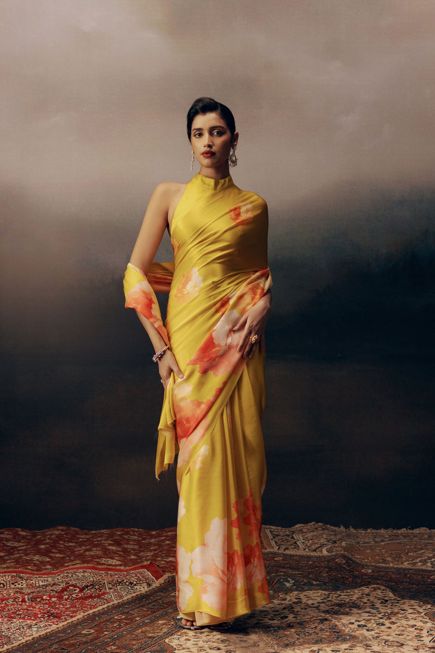 Buy The Roma Saree Pure Satin Silk Canary Yellow