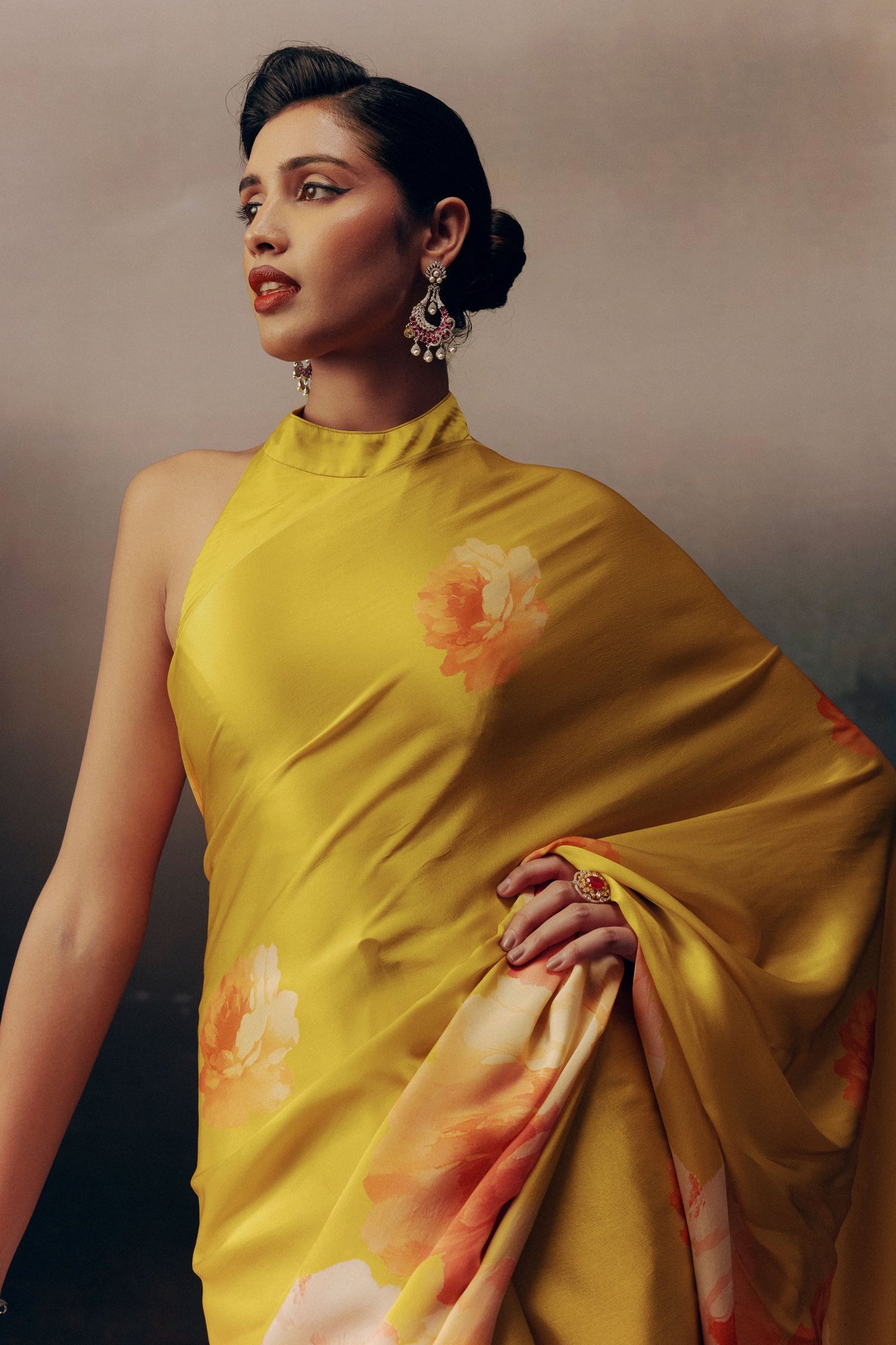 Buy The Roma Saree Pure Satin Silk Canary Yellow