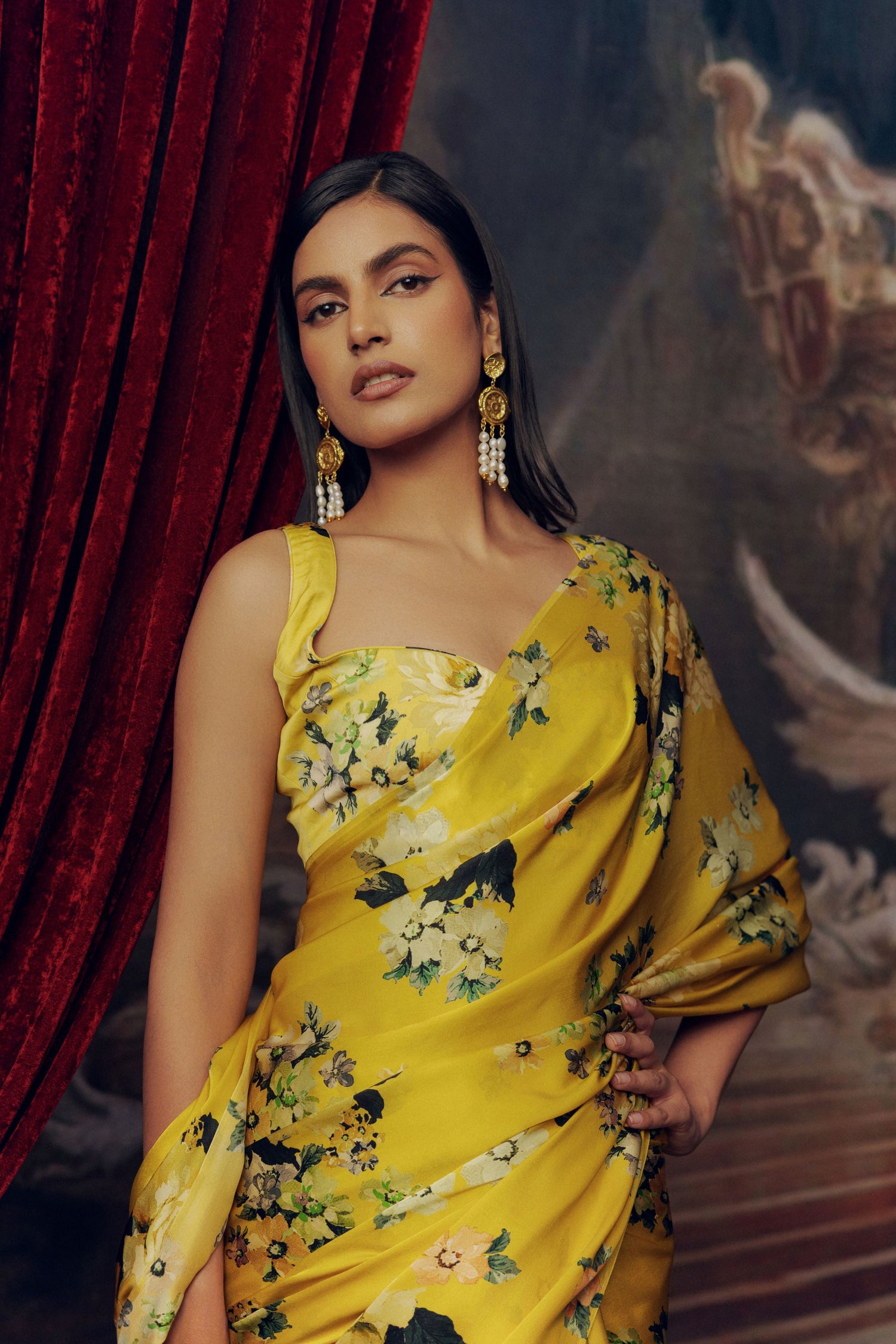 Buy Tina Canary Yellow Satin Silk Saree | Premvastra