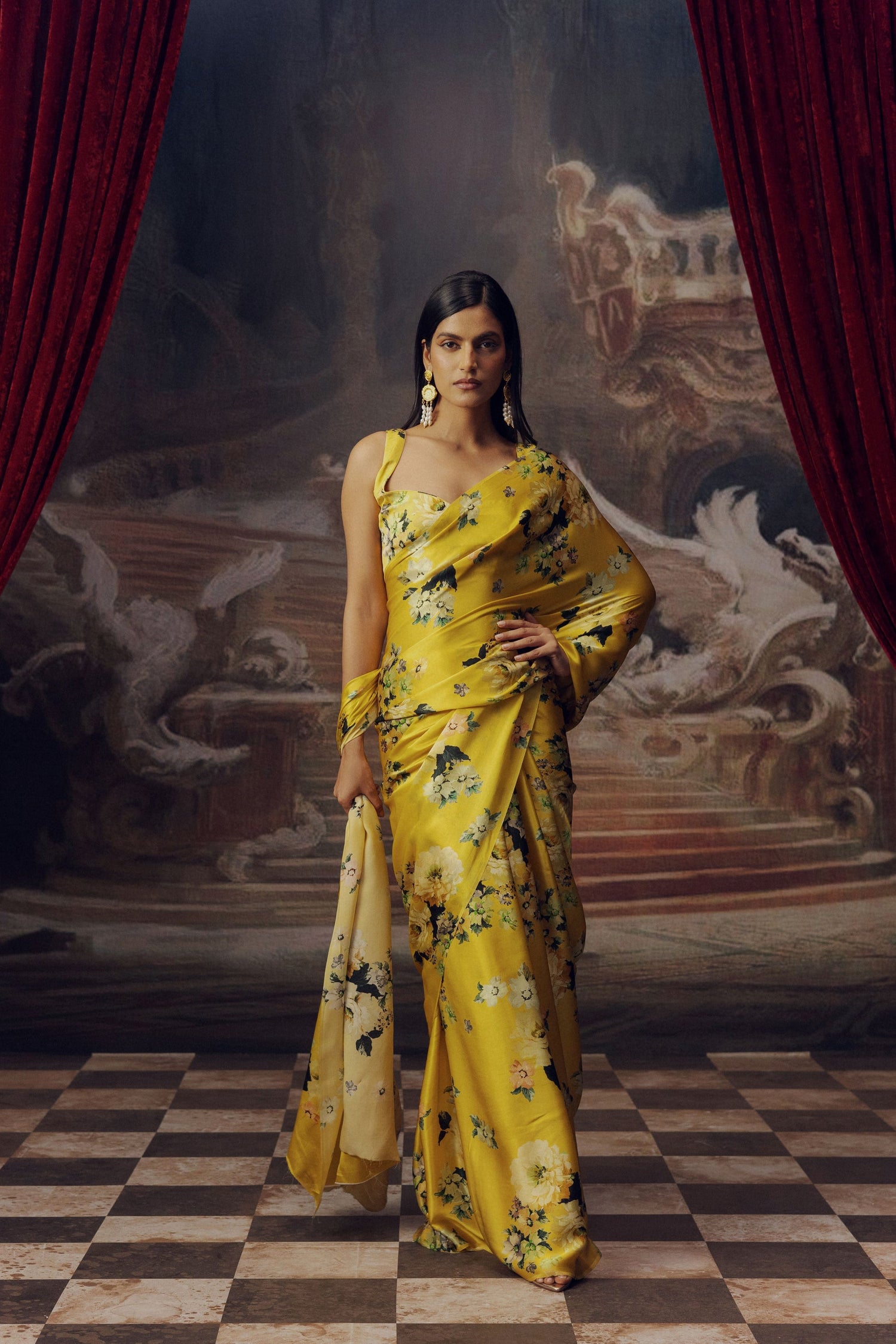 Buy Tina Canary Yellow Satin Silk Saree | Premvastra