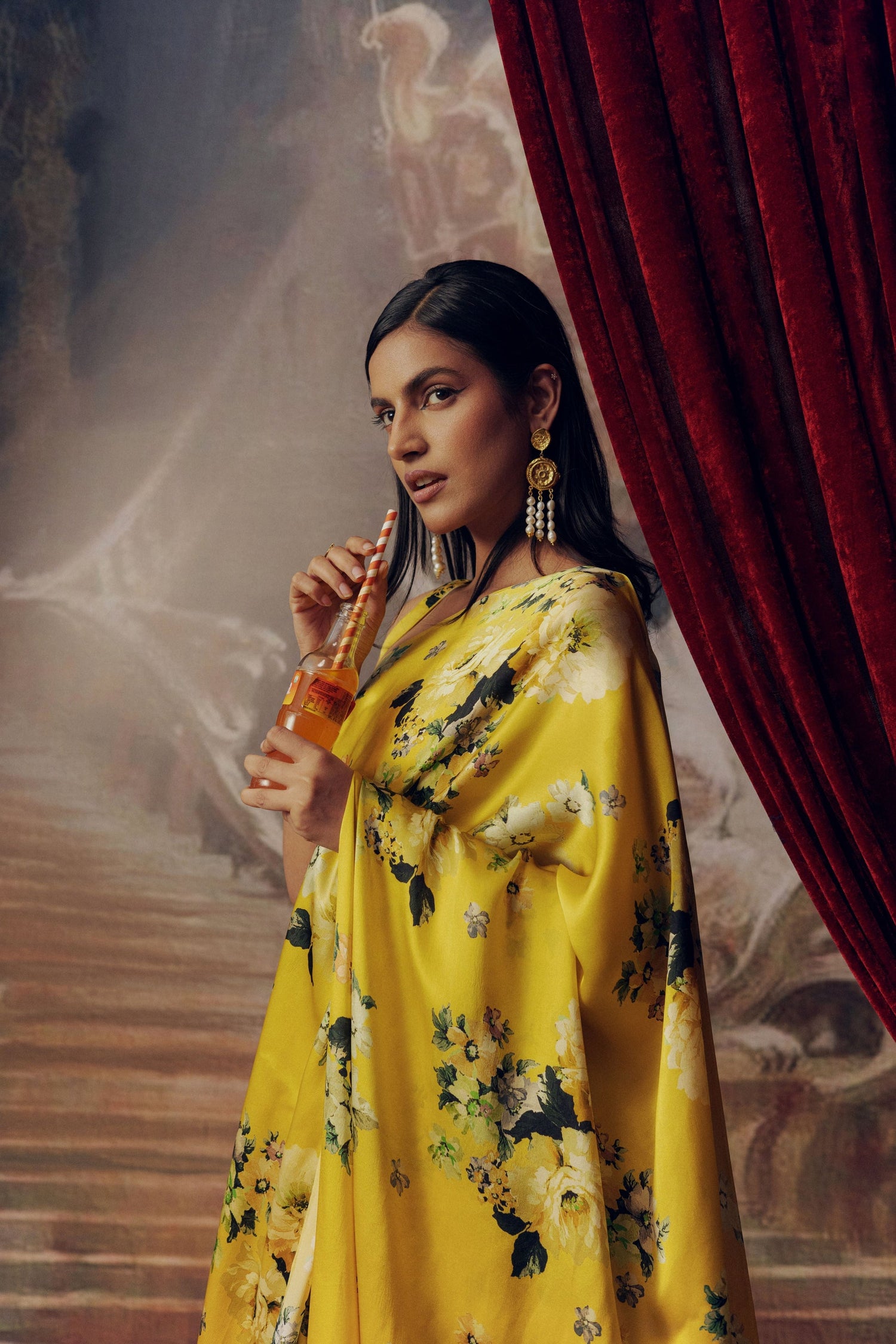 Buy Tina Canary Yellow Satin Silk Saree | Premvastra