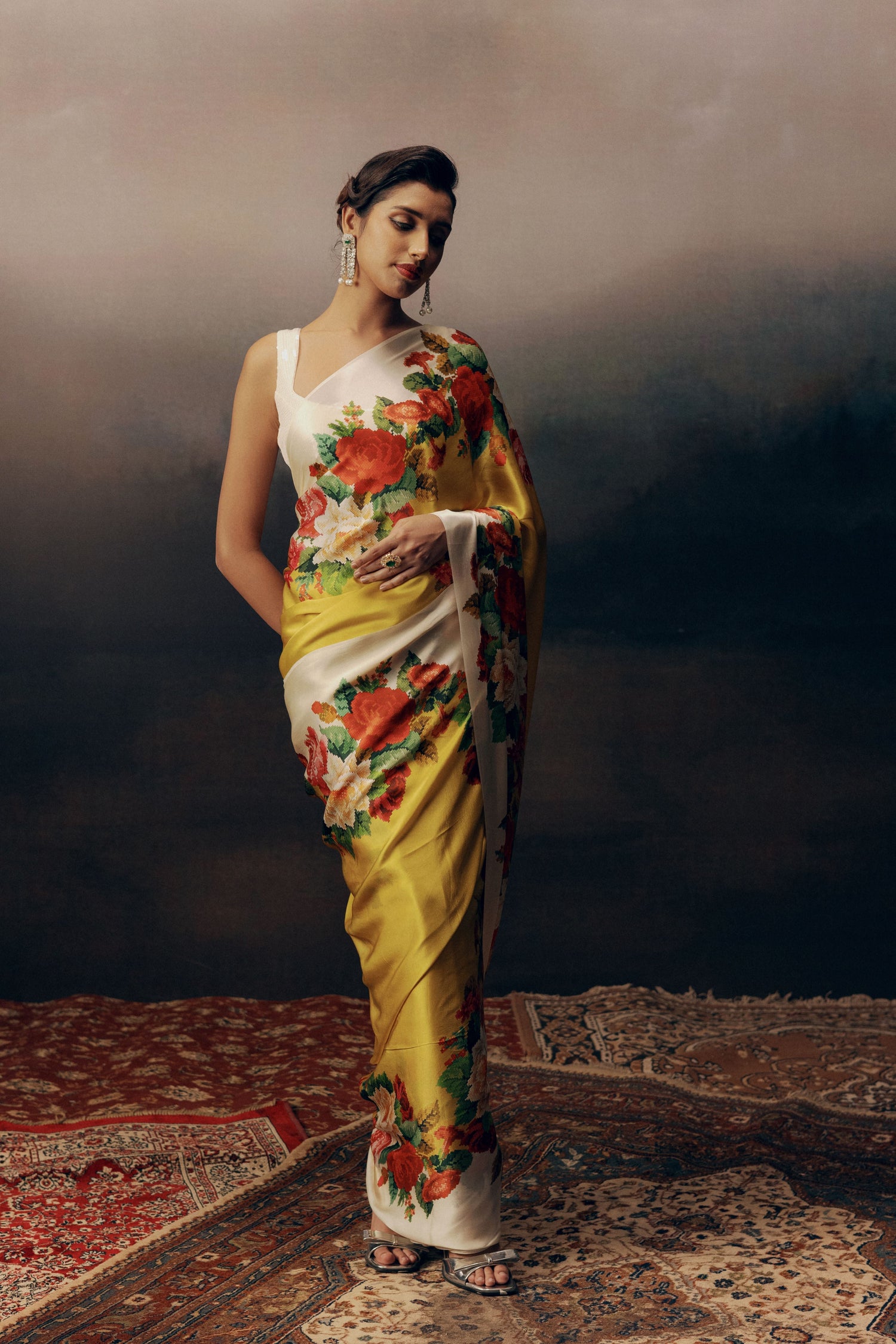 Shop Urmila Canary Yellow – Satin Silk Saree | Premvastra