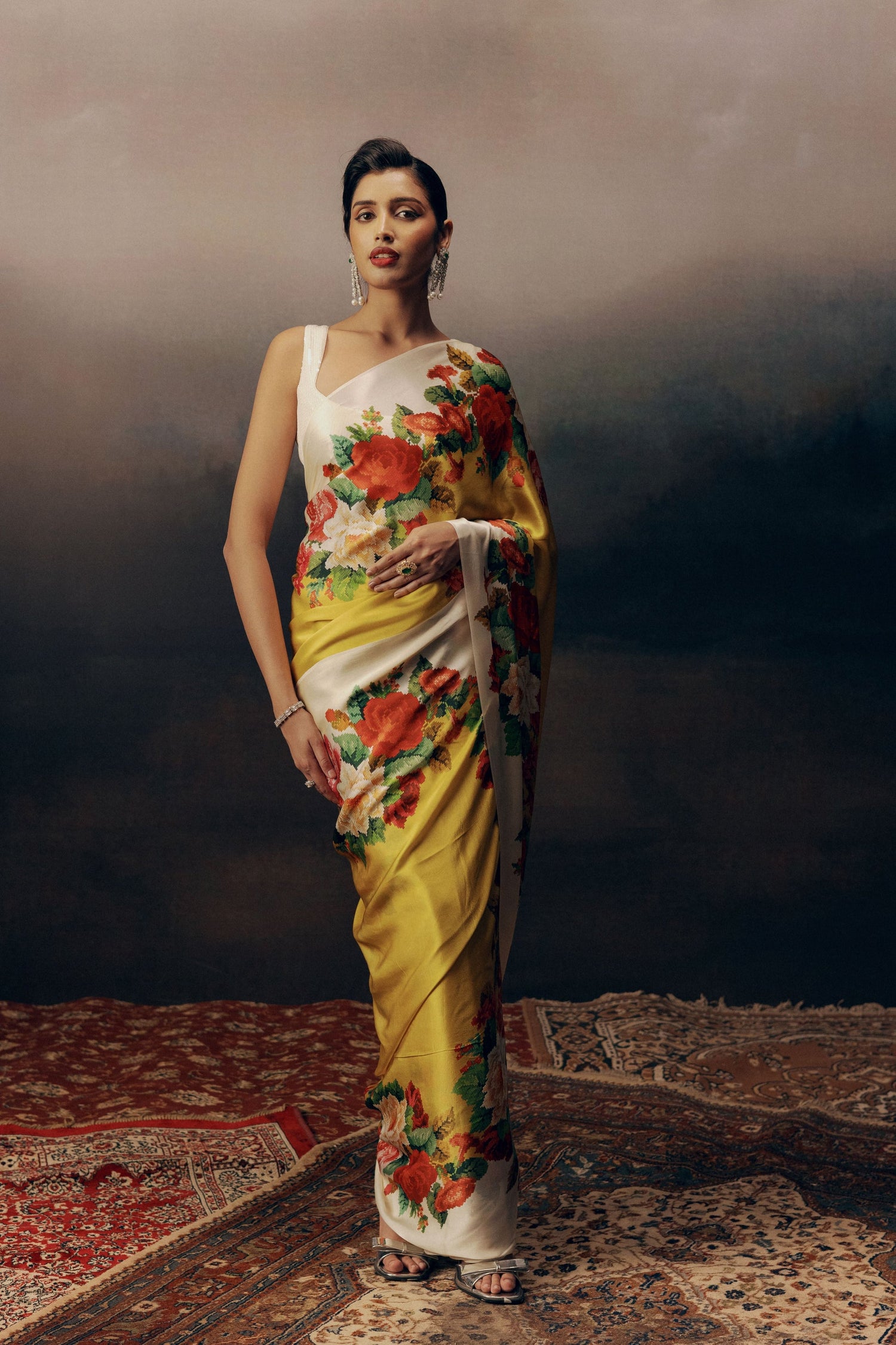 Shop Urmila Canary Yellow – Satin Silk Saree | Premvastra