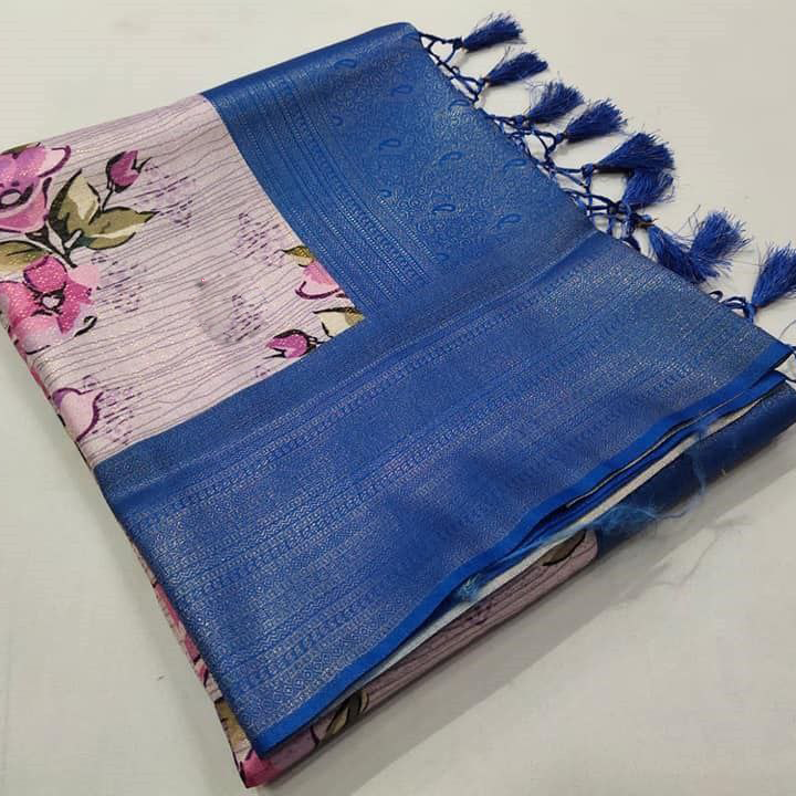 Lavender Nd Sky Pattu Soft Silk Saree