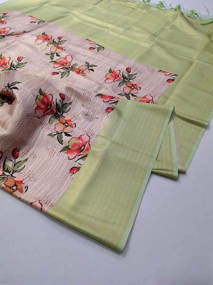 Soft Silk Saree In Green Trendsetting Digital Print Collection