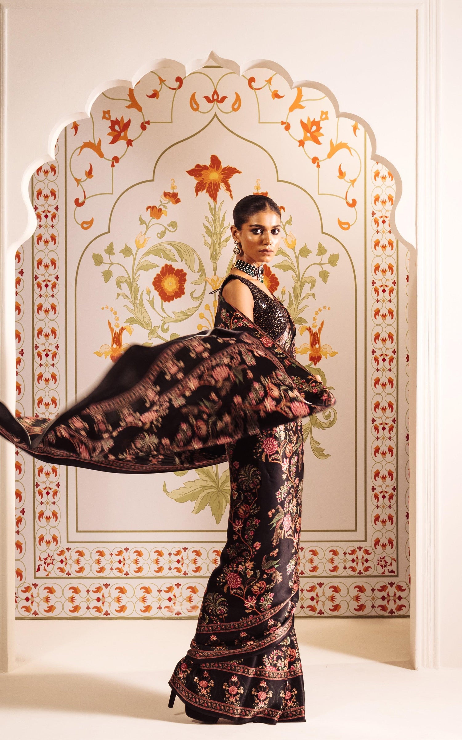 Buy Alka Black Satin Silk Saree Online in India | Premvastra
