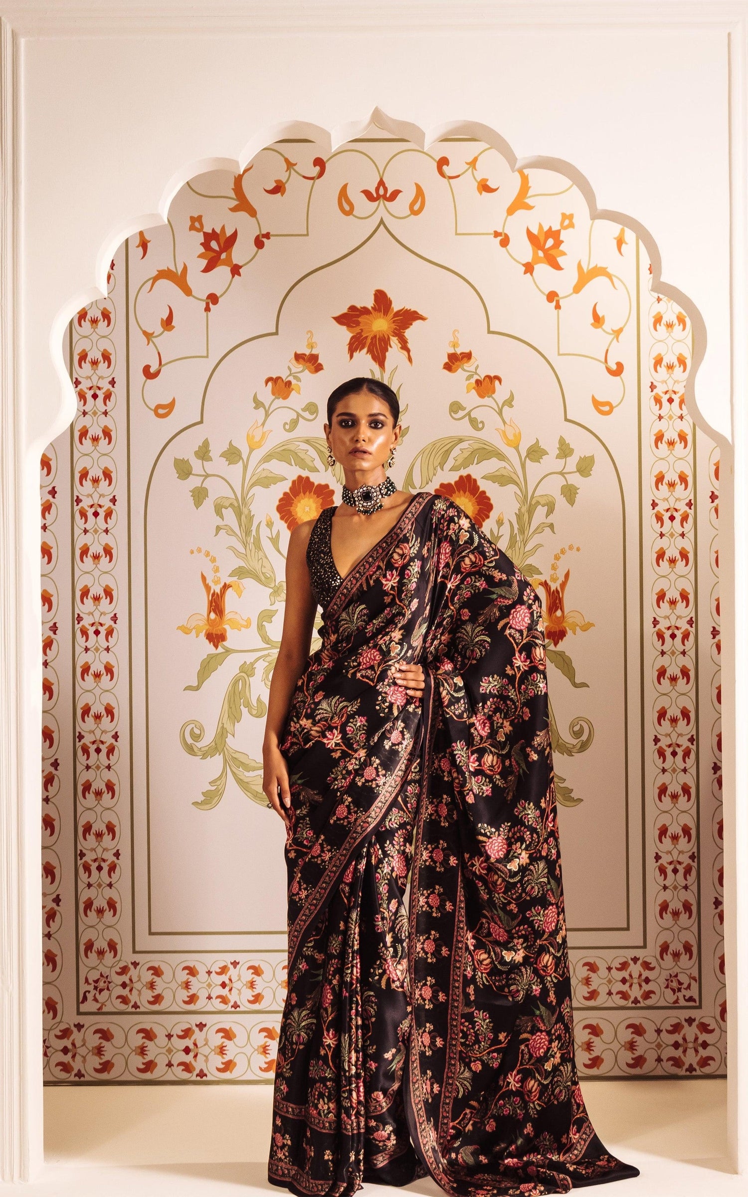 Buy Alka Black Satin Silk Saree Online in India | Premvastra