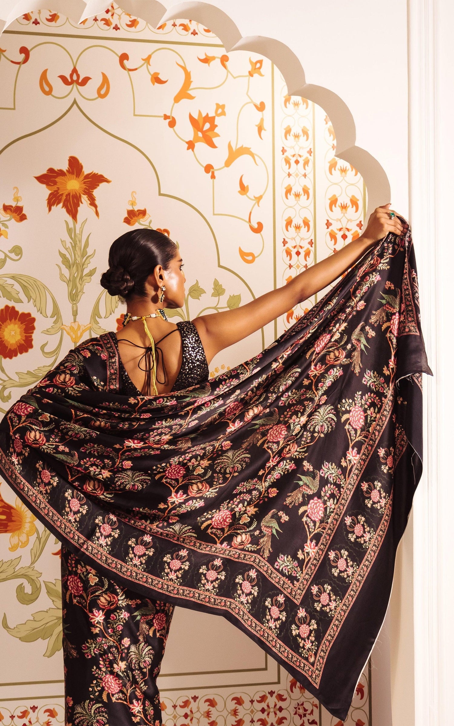 Buy Alka Black Satin Silk Saree Online in India | Premvastra