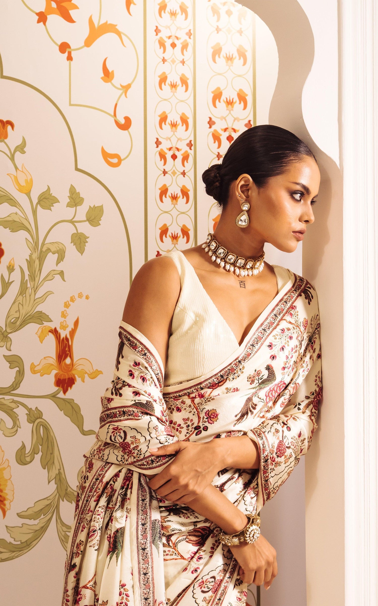 Buy Alka White Satin Silk Saree Online at Premvastra