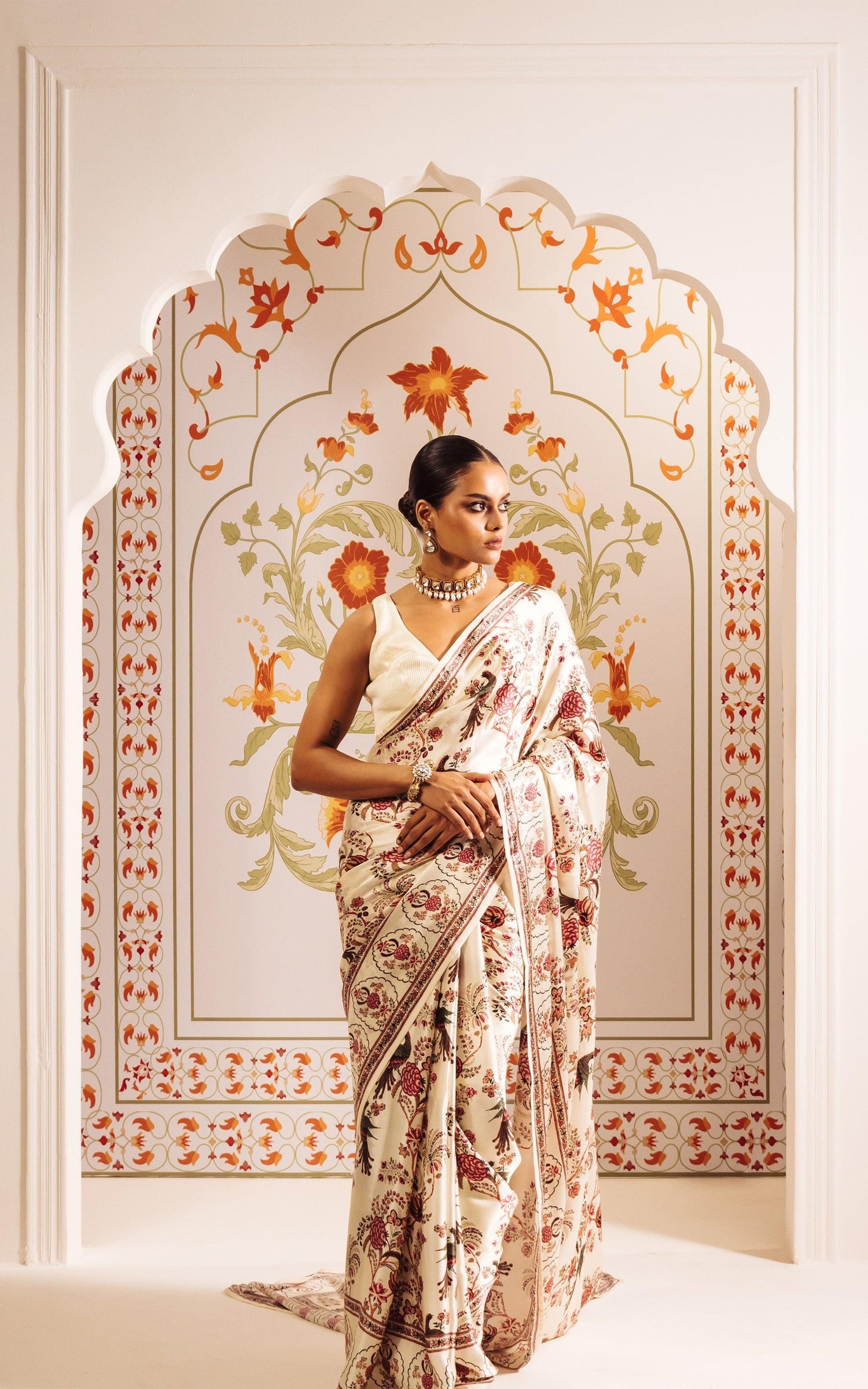 Buy Alka White Satin Silk Saree Online at Premvastra