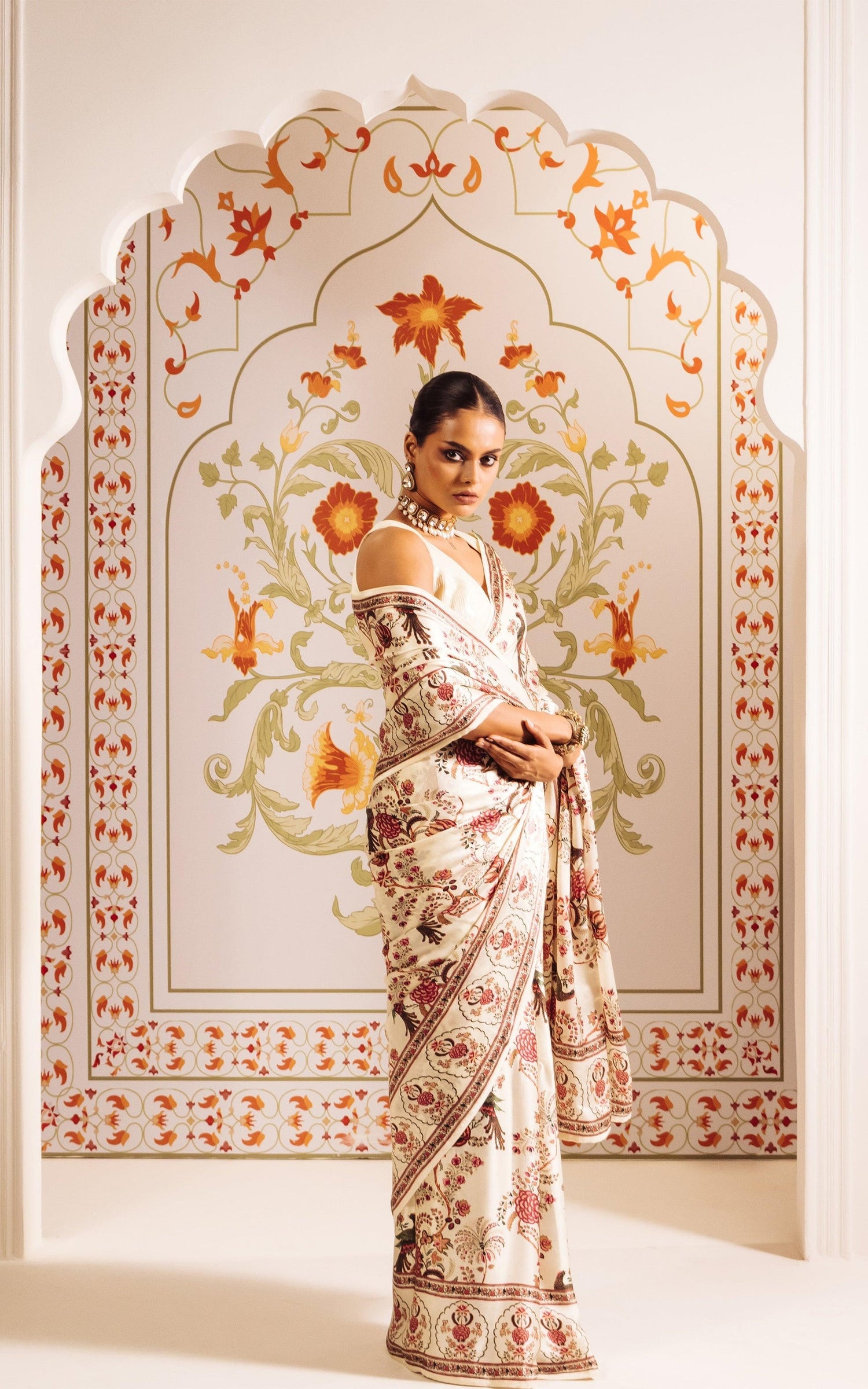 Buy Alka White Satin Silk Saree Online at Premvastra