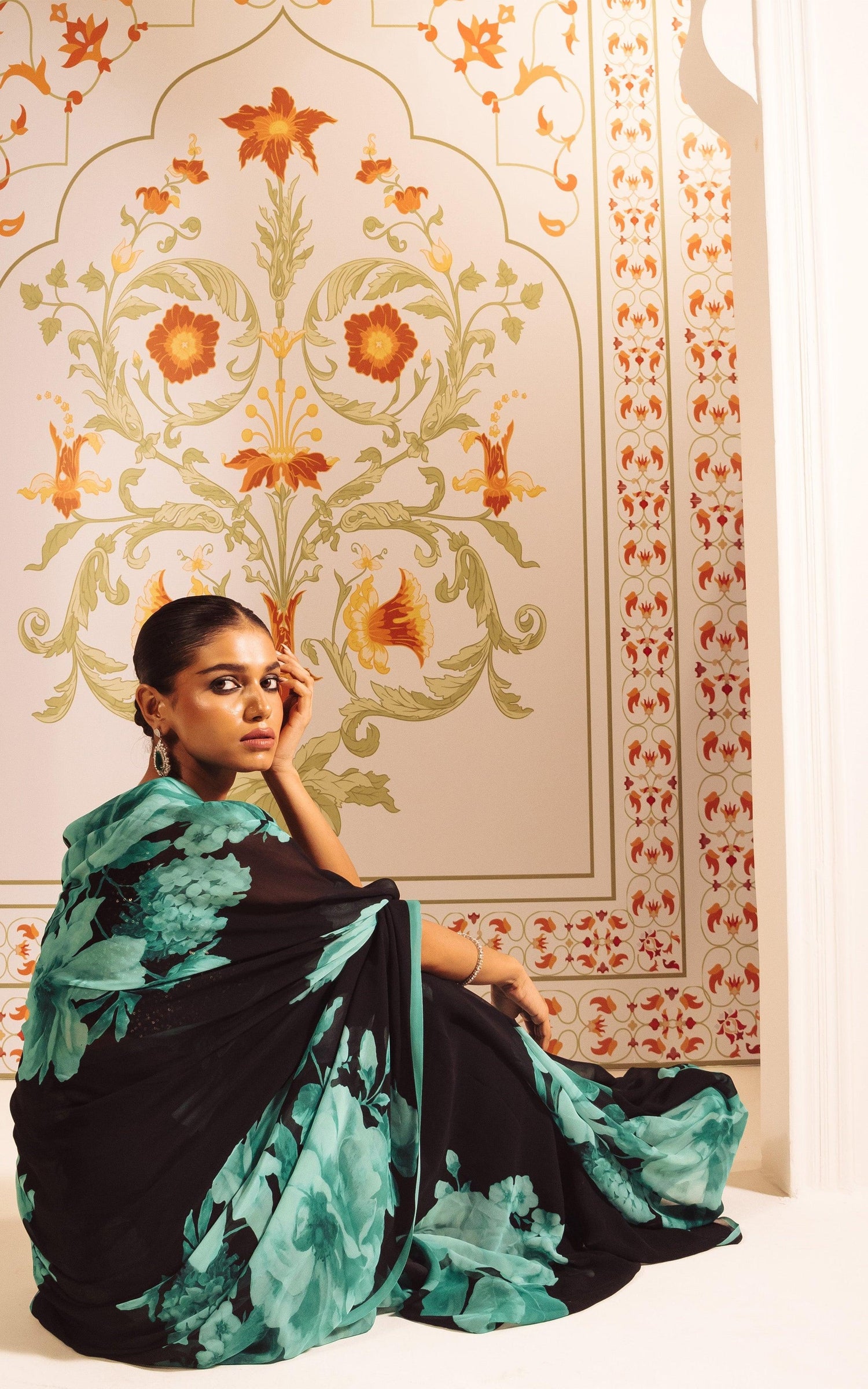 Buy Ila Teal Satin Silk Saree Online in India