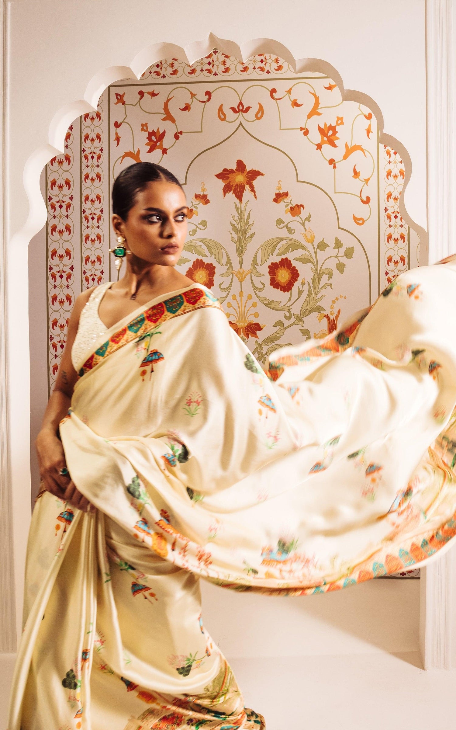 Buy Leela White Satin Silk Saree Online at Premvastra