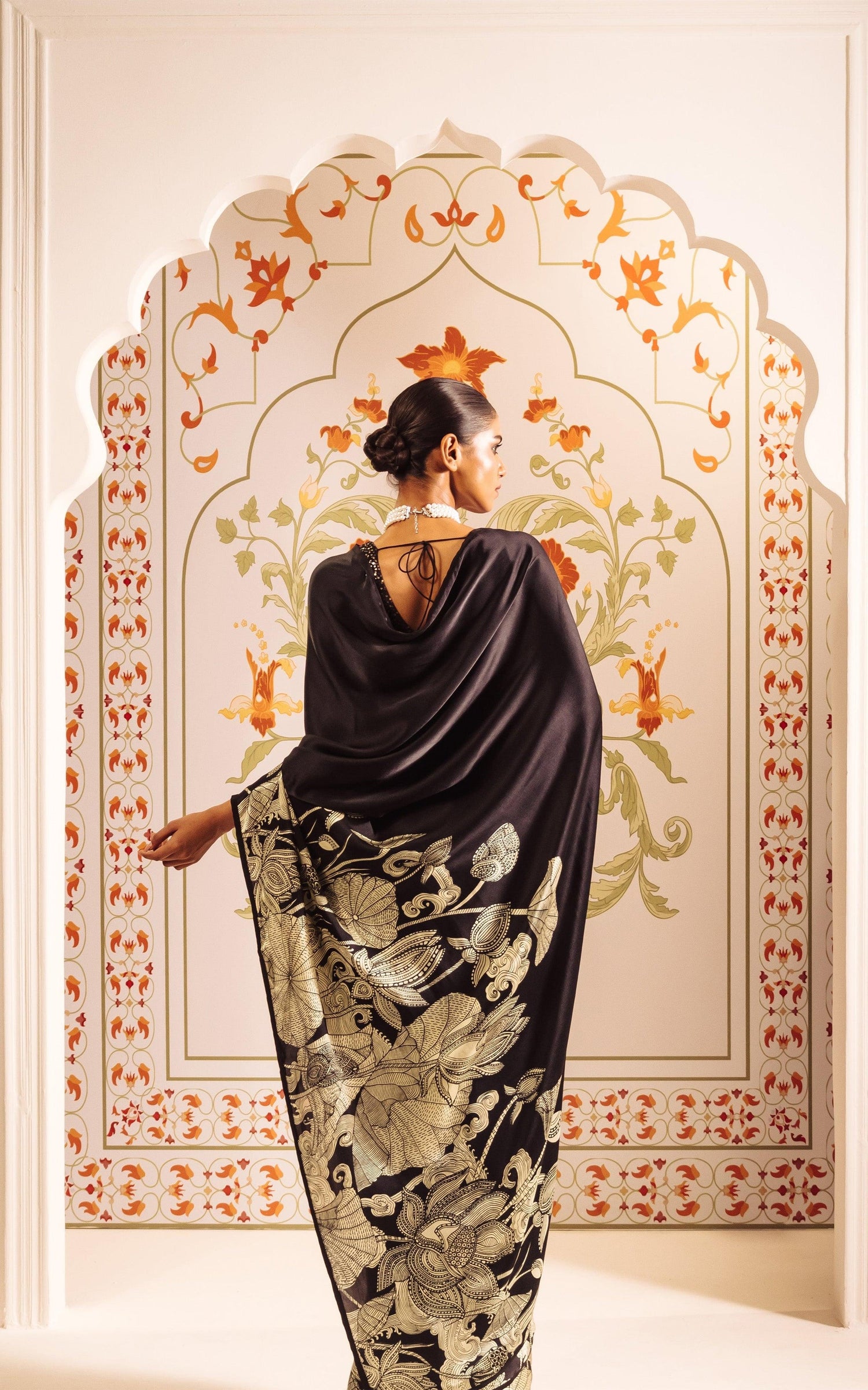 Buy Maya Black Satin Silk Saree Online in India | Premvastra