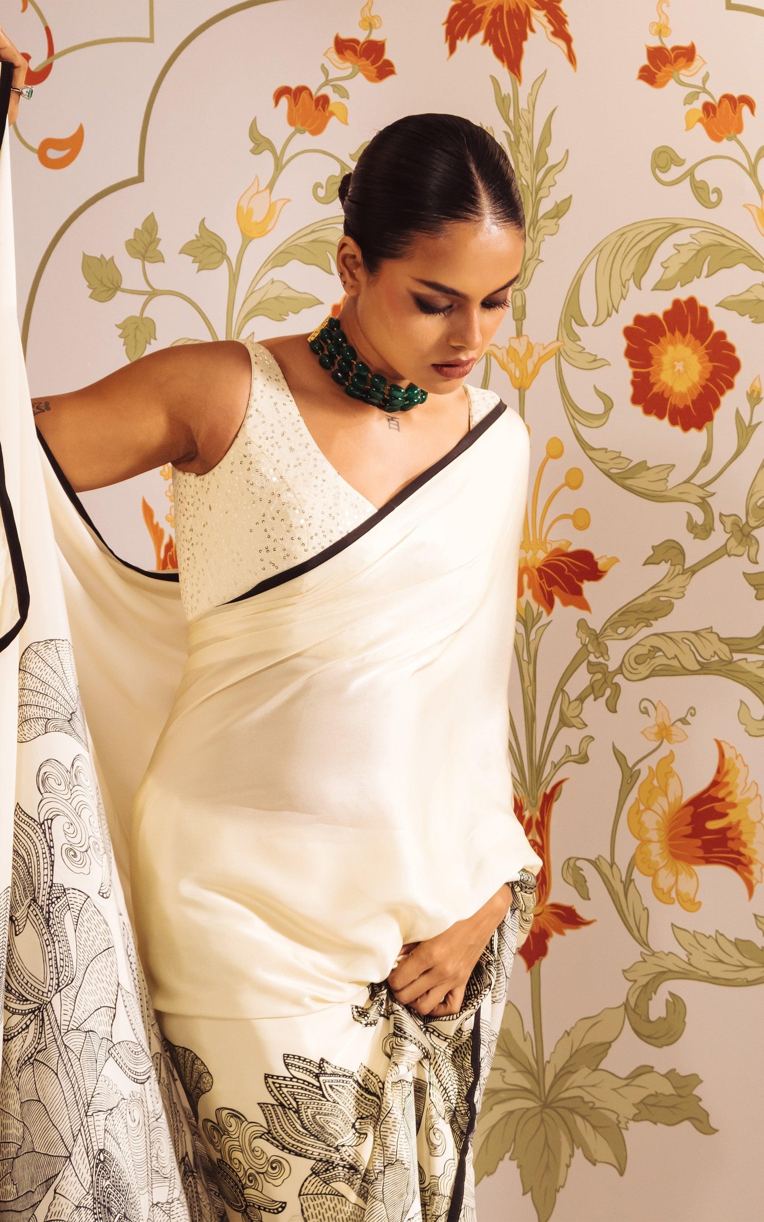 Buy Maya White Satin Silk Saree Online | Premvastra