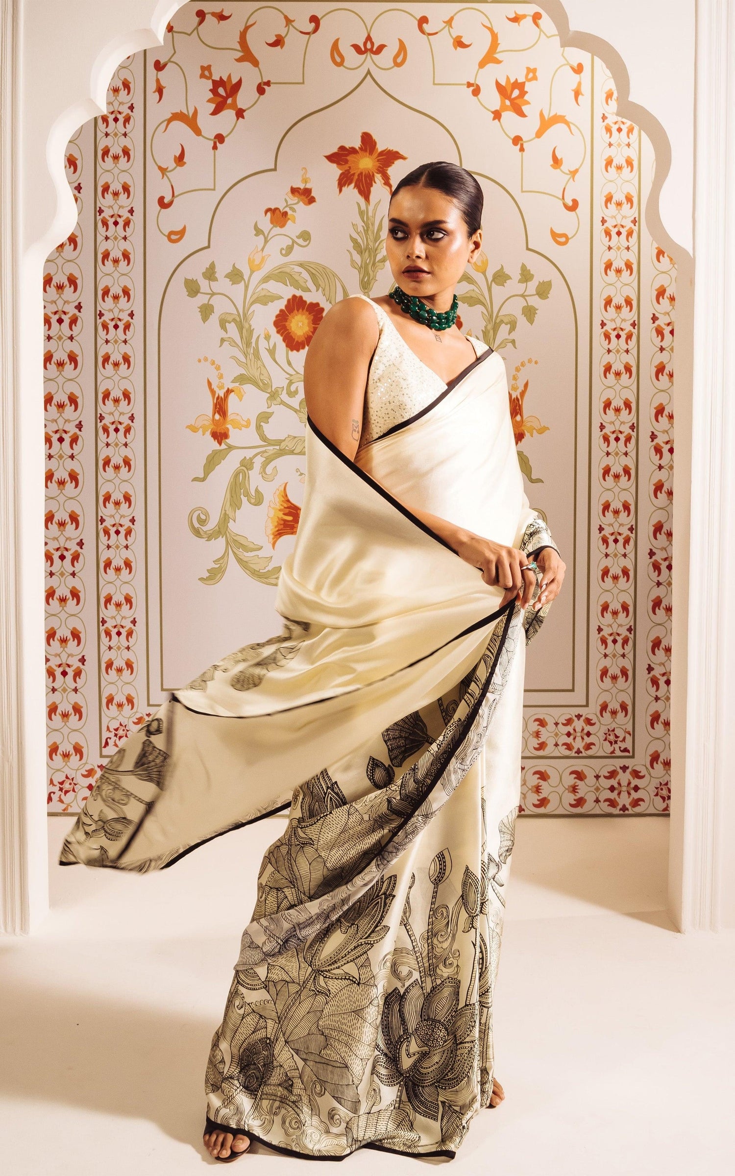 Buy Maya White Satin Silk Saree Online | Premvastra