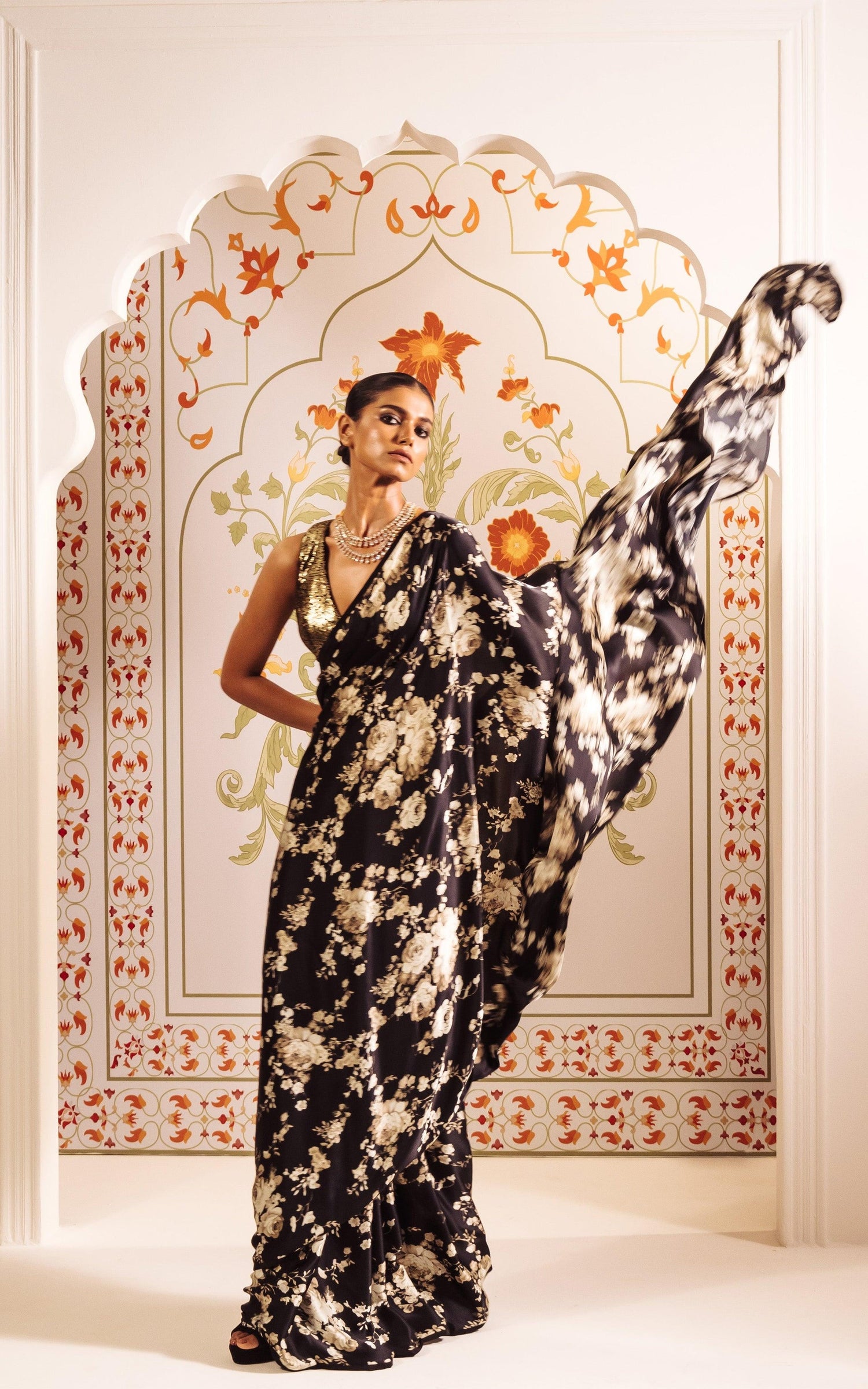 Buy The Tara Black Satin Silk Saree Online at Premvastra