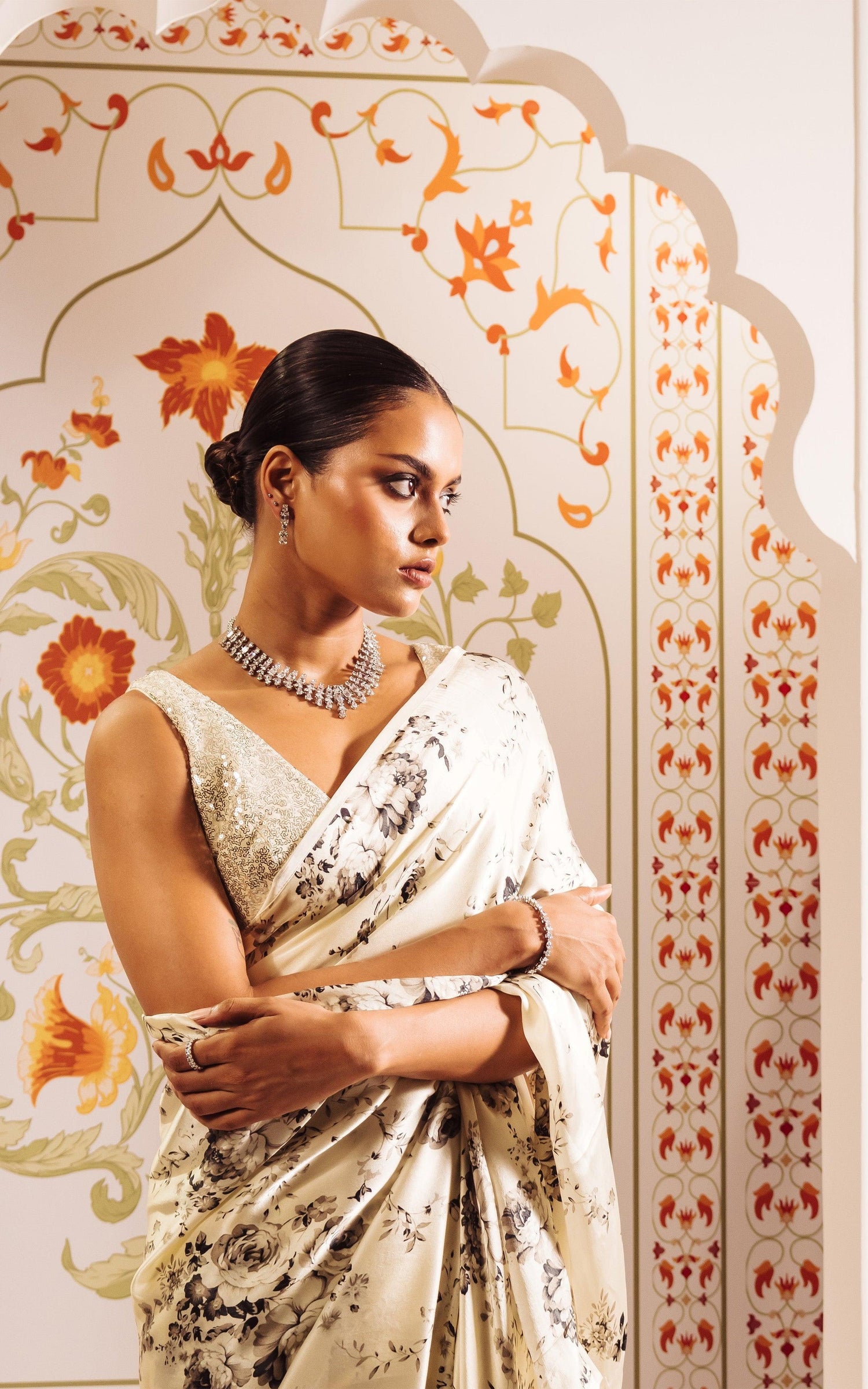 Buy The Tara Saree Pure White Satin Silk Saree | Premvastra