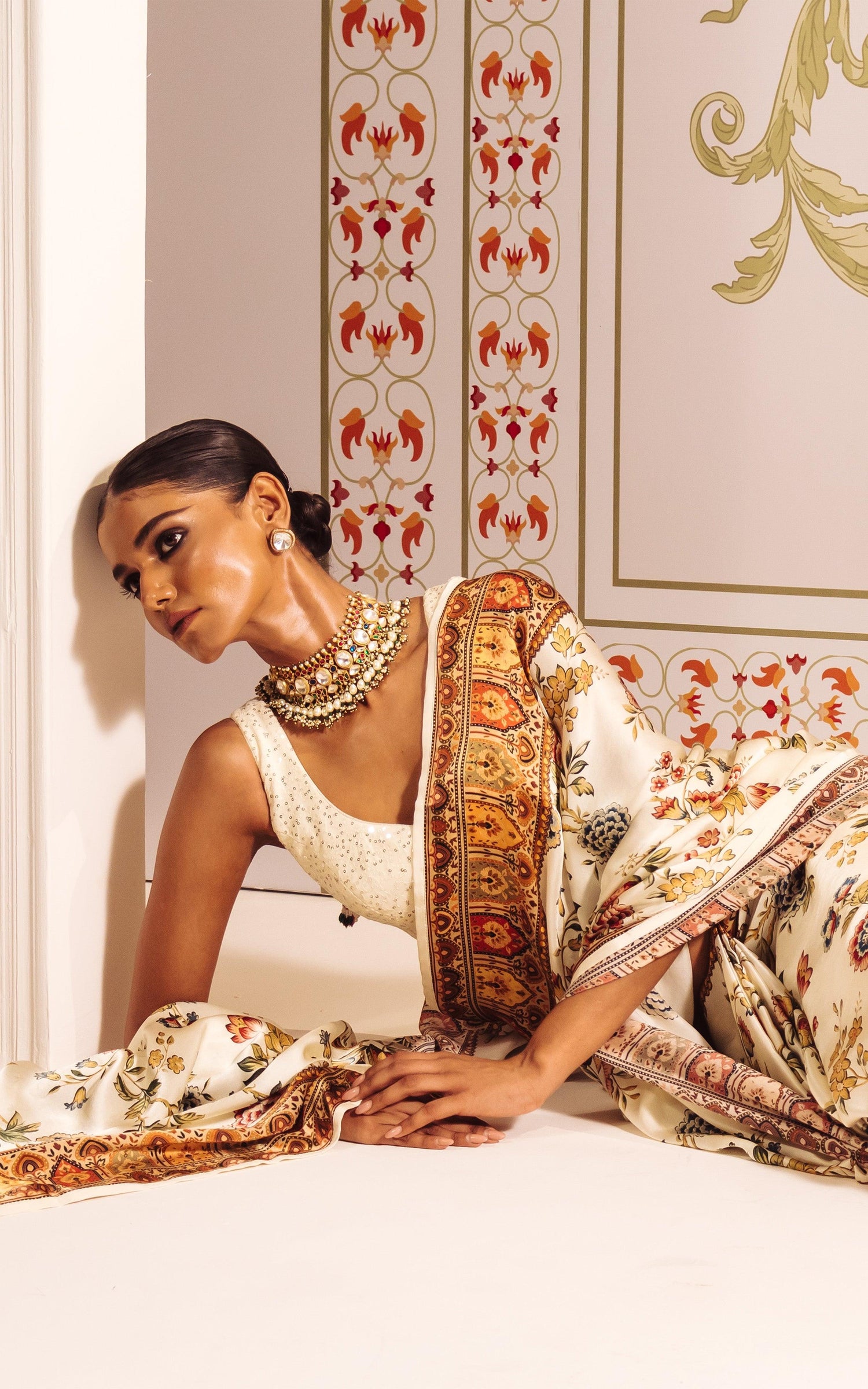 Buy Zoya White Satin Silk Saree Online in India | Premvastra