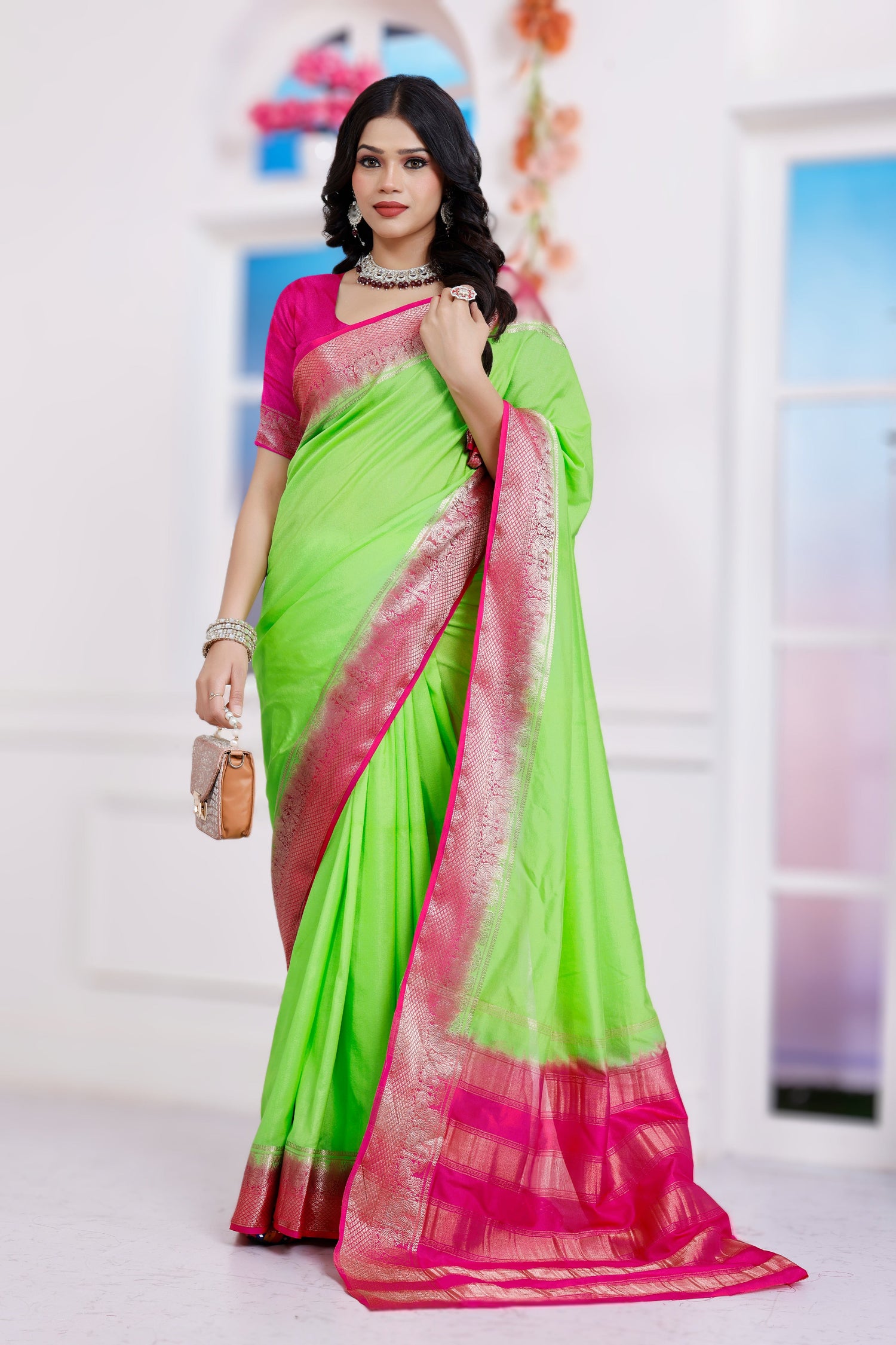 Wedding Ready Traditional Mysore Crepe Fancy Saree