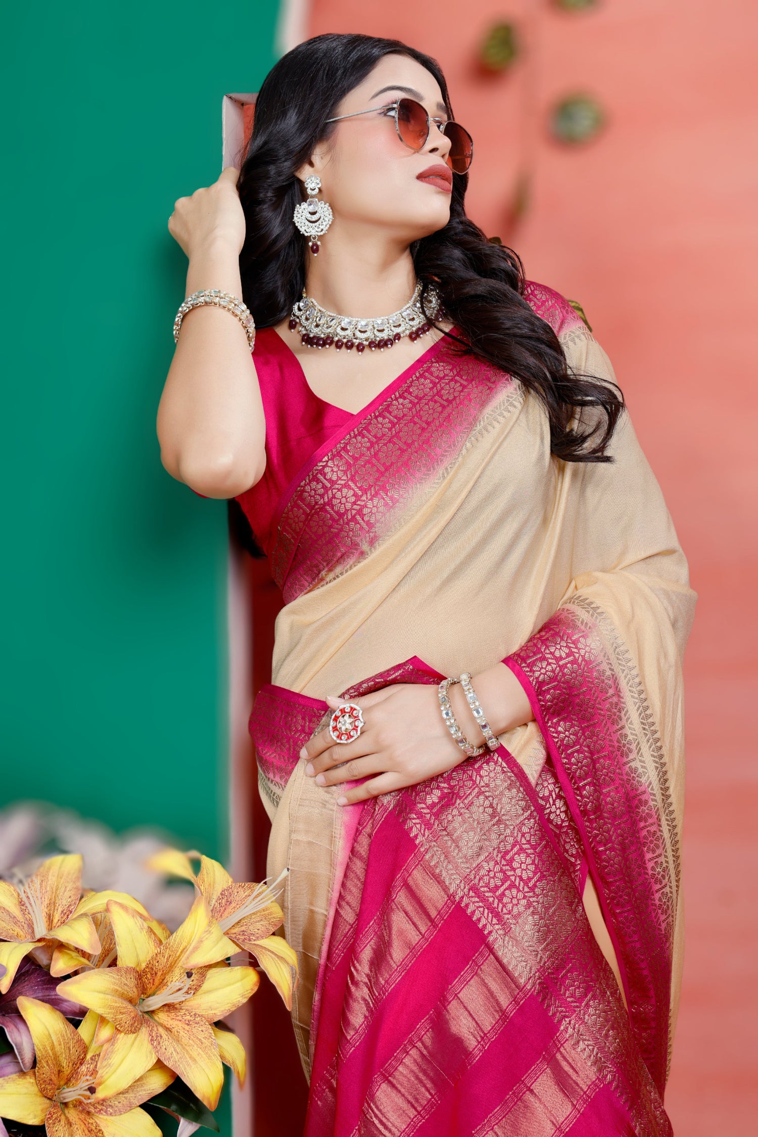 Premium Quality Plain Mysore Silk Crepe Saree