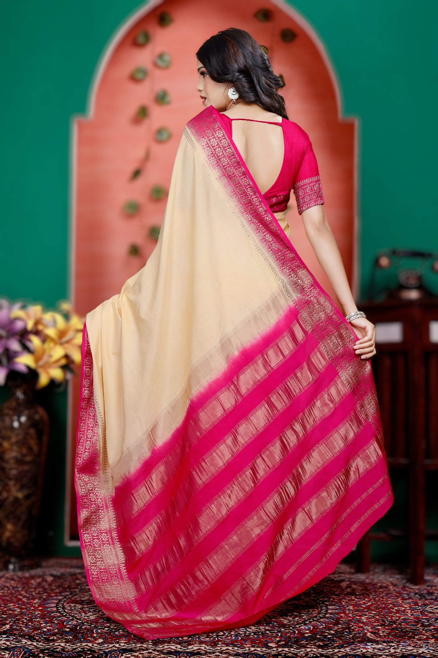Premium Quality Plain Mysore Silk Crepe Saree