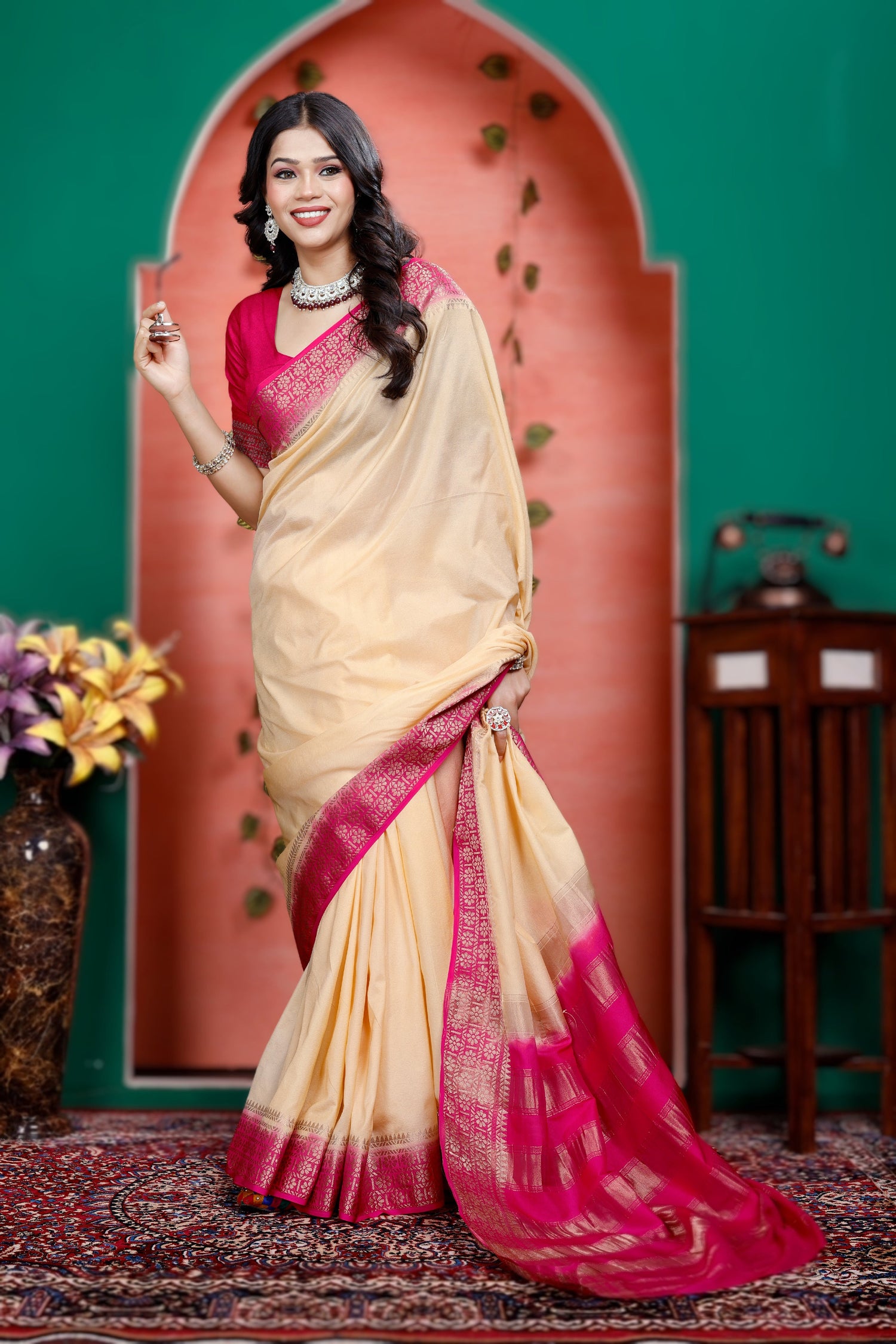 Premium Quality Plain Mysore Silk Crepe Saree